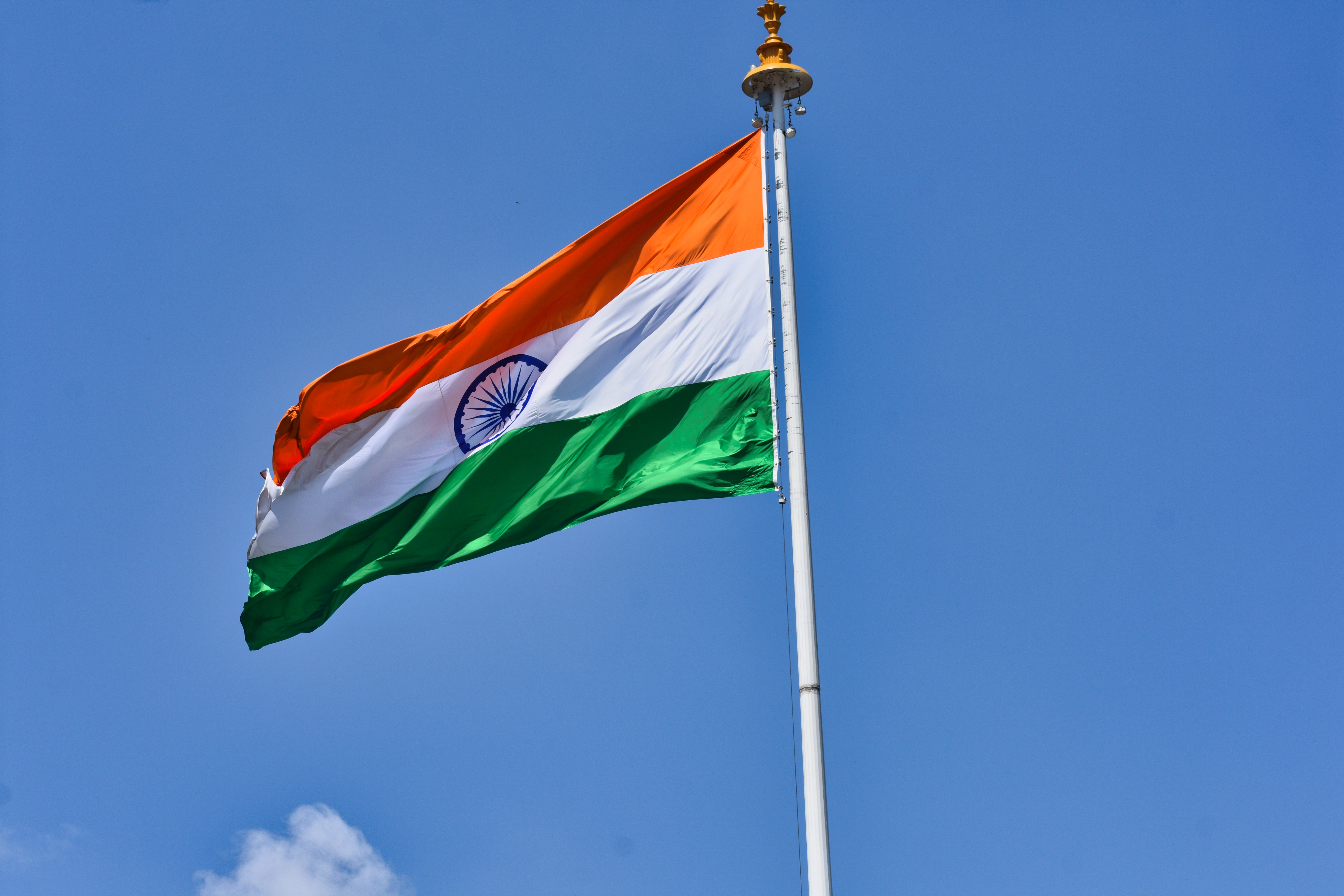Indian Flag against Blue Sky · Free
