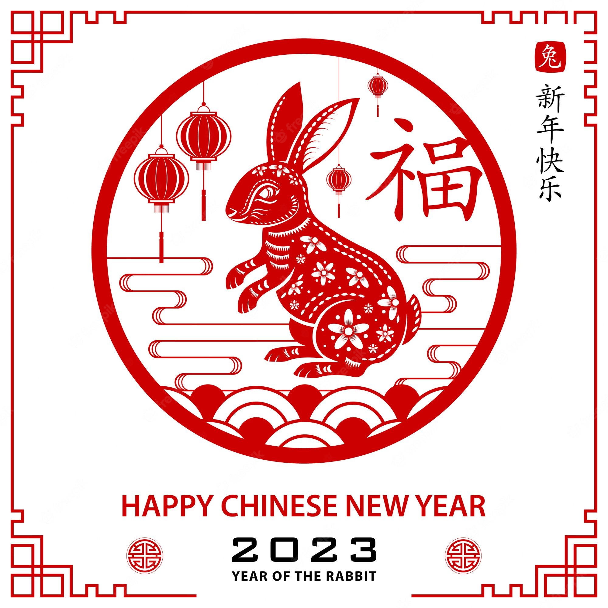 Premium Vector. Happy chinese new year 2023 zodiac sign year of the rabbit on white color background