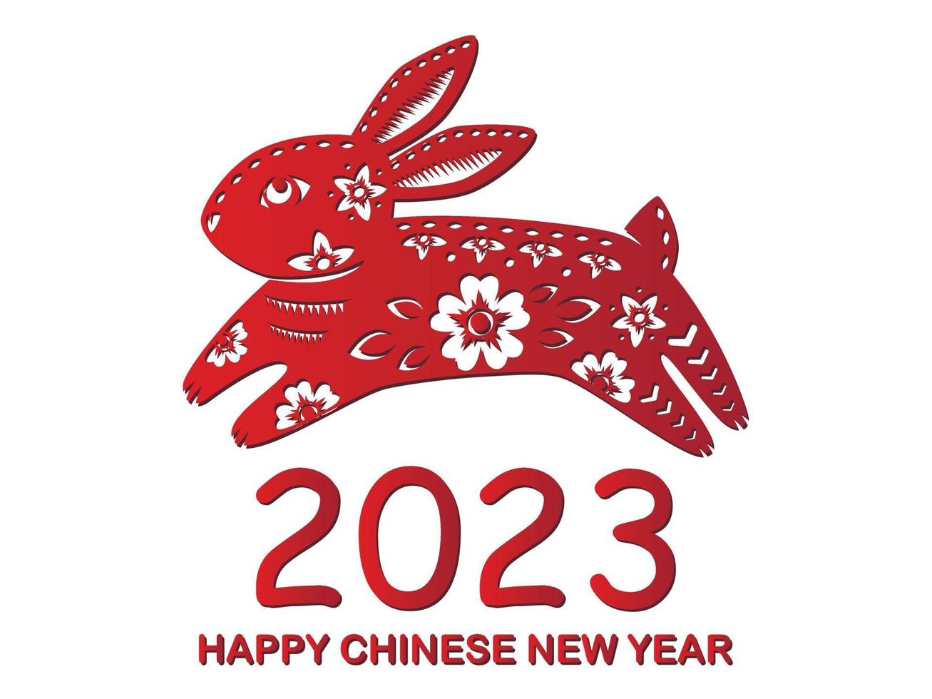 Happy Chinese new year 2023 Zodiac sign, year of the Rabbit, with red paper cut art on white color background