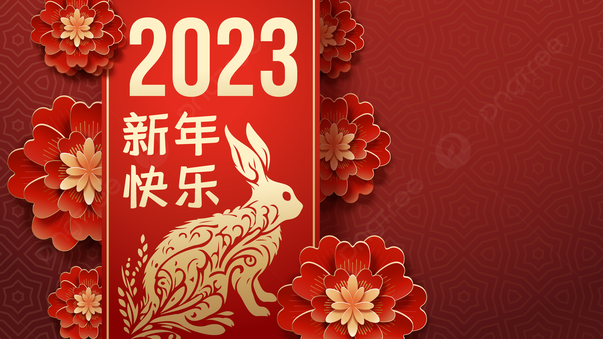 Happy Chinese New Year 2023 Of The Rabbit Zodiac Sign With Flowers Background, Chinese New Year, Lunar, Chinese Zodiac Background Image for Free Download