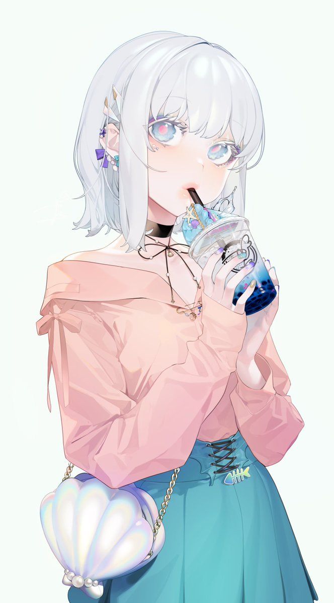 Cute Anime Girl Drinking Boba Wallpaper