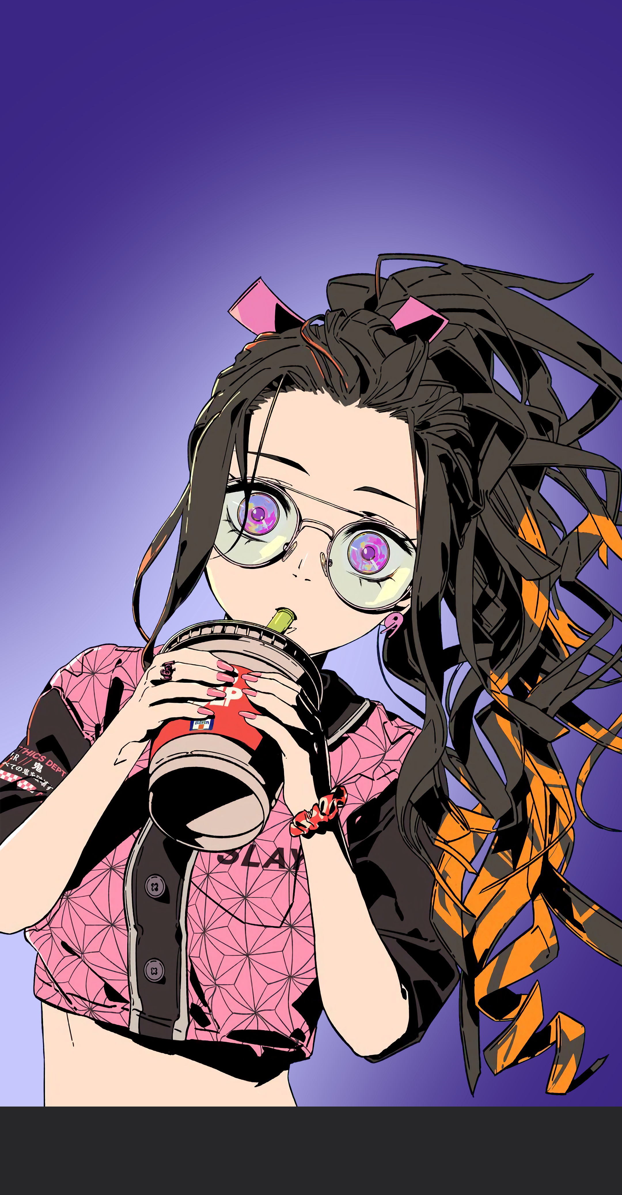 Cute Anime Girl Drinking Boba Wallpaper