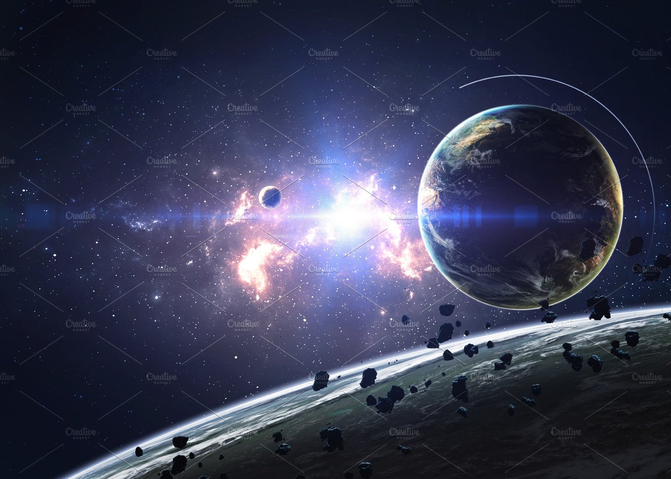 Beautiful outer space wallpaper featuring space, cosmos, and planet. Abstract Creative Market