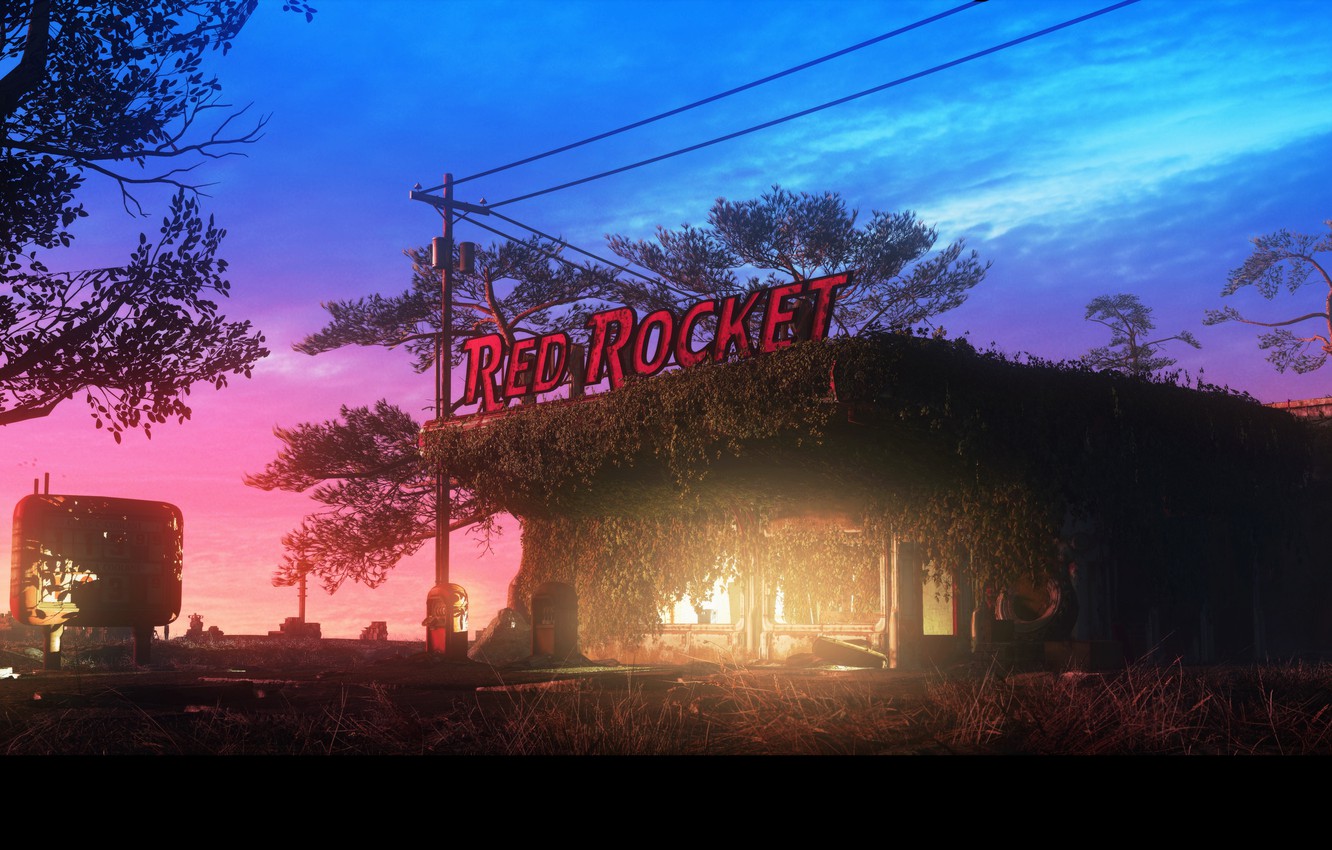 Wallpaper trees, glow, structure, desolation, Red Rocket image for desktop, section рендеринг