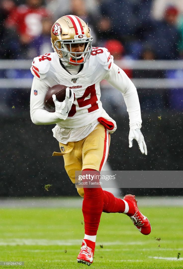 Kendrick Bourne of the San Francisco 49ers runs with the ball during. San francisco 49ers, 49ers, San francisco 49ers nfl