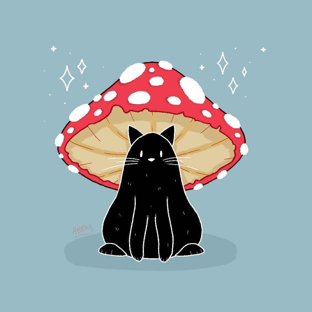 Mushroom Cat Phone Wallpaper Midnite Moon Trip