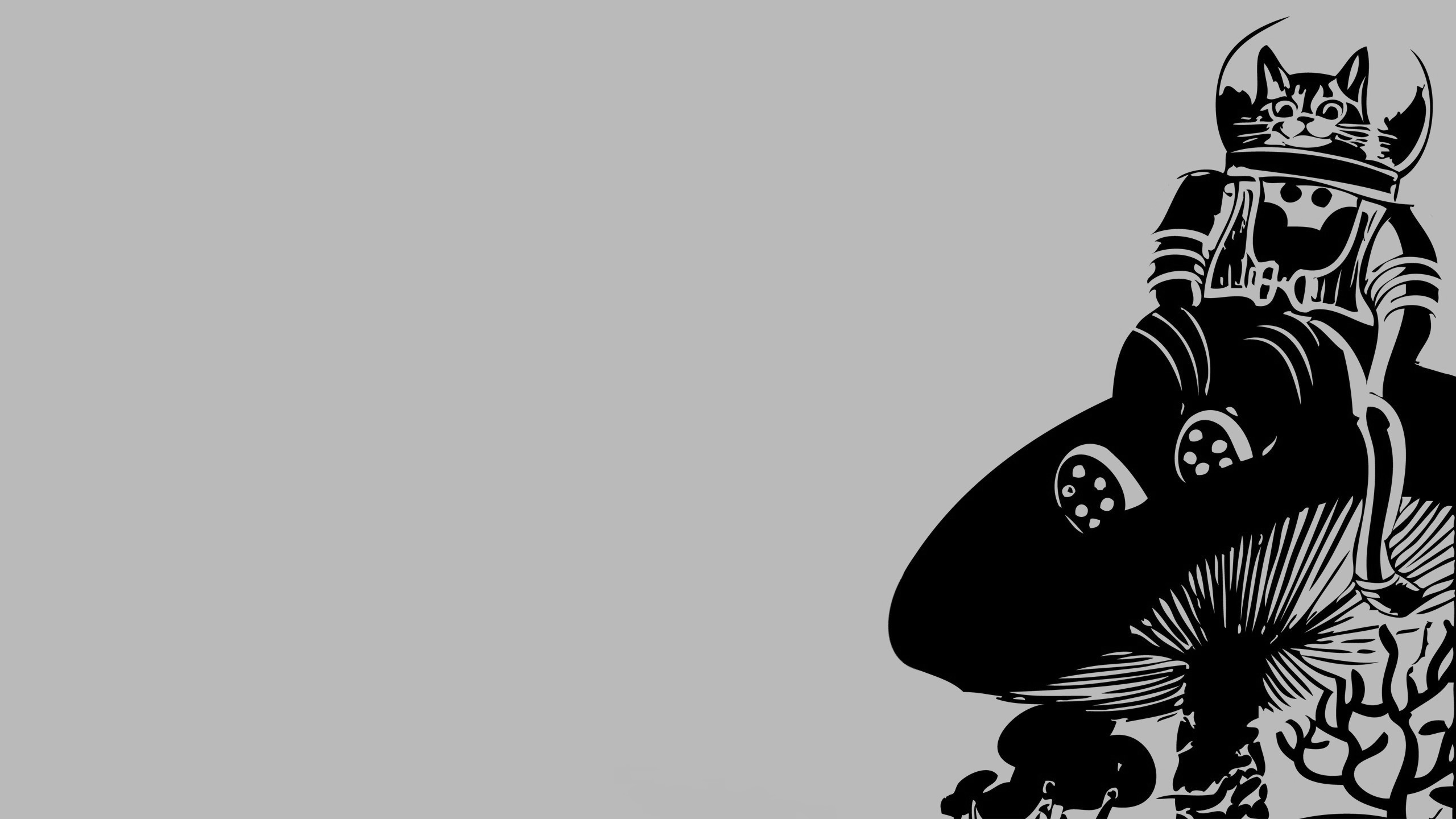 Artistic Psychedelic Mushroom Gray Grey Cat Wallpaper