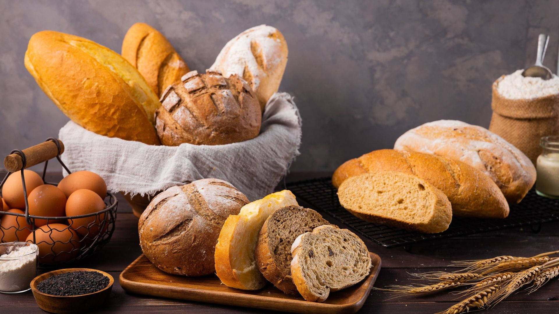 Download Breads With Eggs, Flour, And Wheat Wallpaper