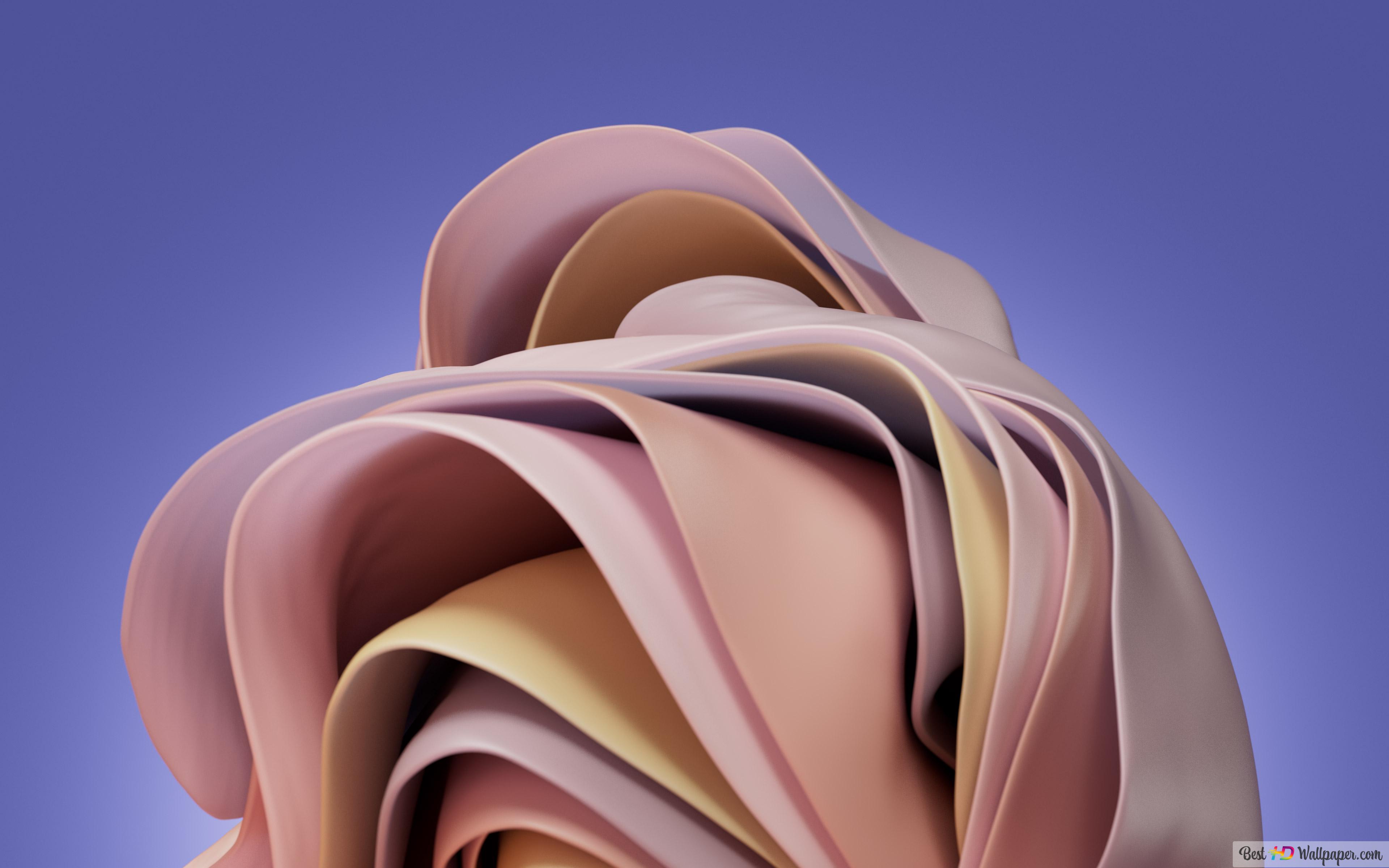 Windows 11 pink waves on blue gradient background 4K wallpaper download