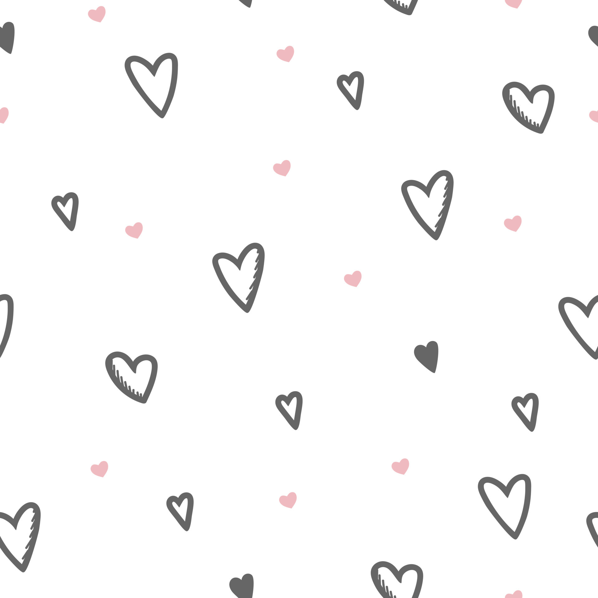 Seamless pattern of pink and gray hearts on a white background. Use on Valentines Day on textiles, wrapping paper, background, souvenirs. Vector illustration