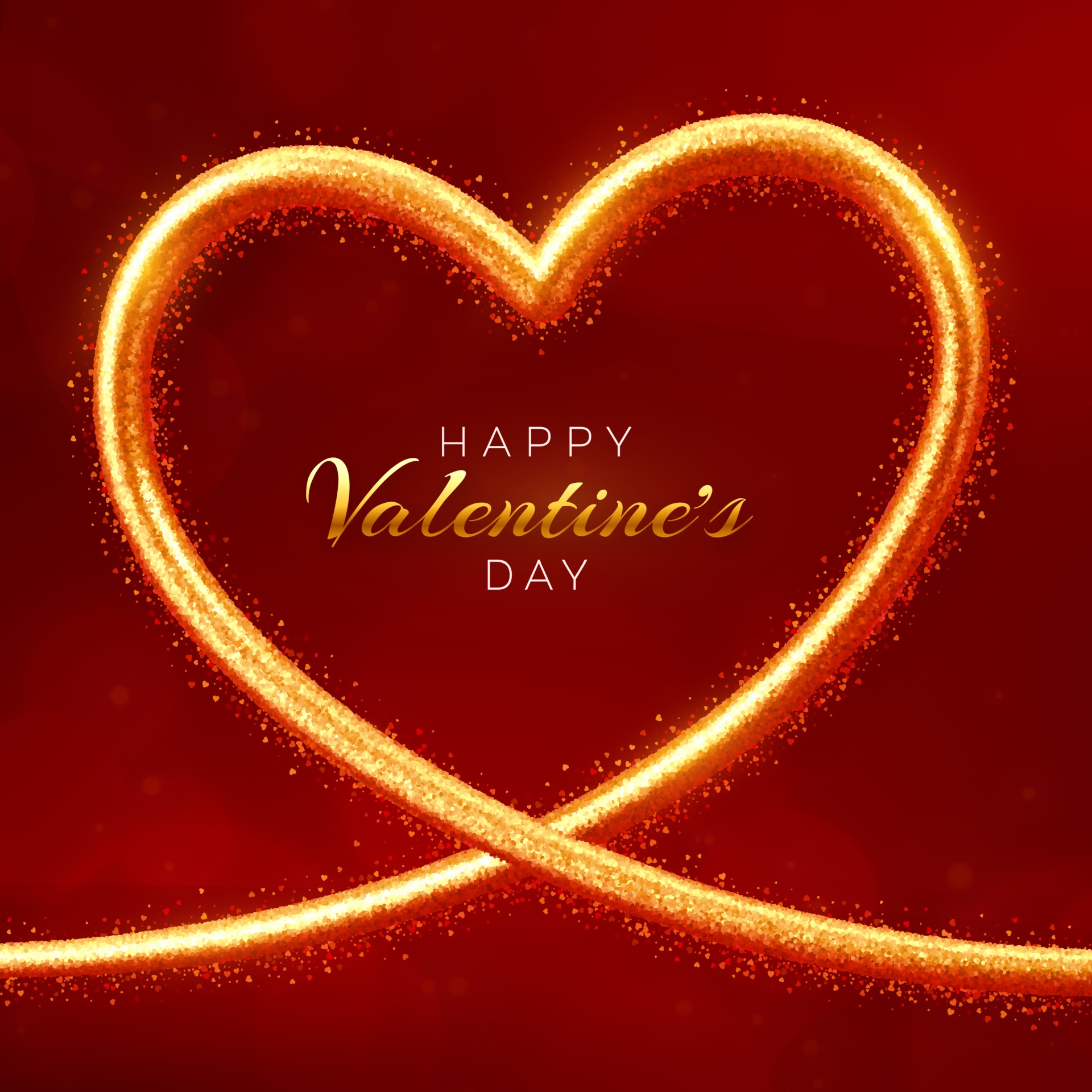 Happy Valentines day banner. 3D Realistic shining heart shaped golden frame with glitter texture. Wallpaper, flyer, poster, brochure, greeting card