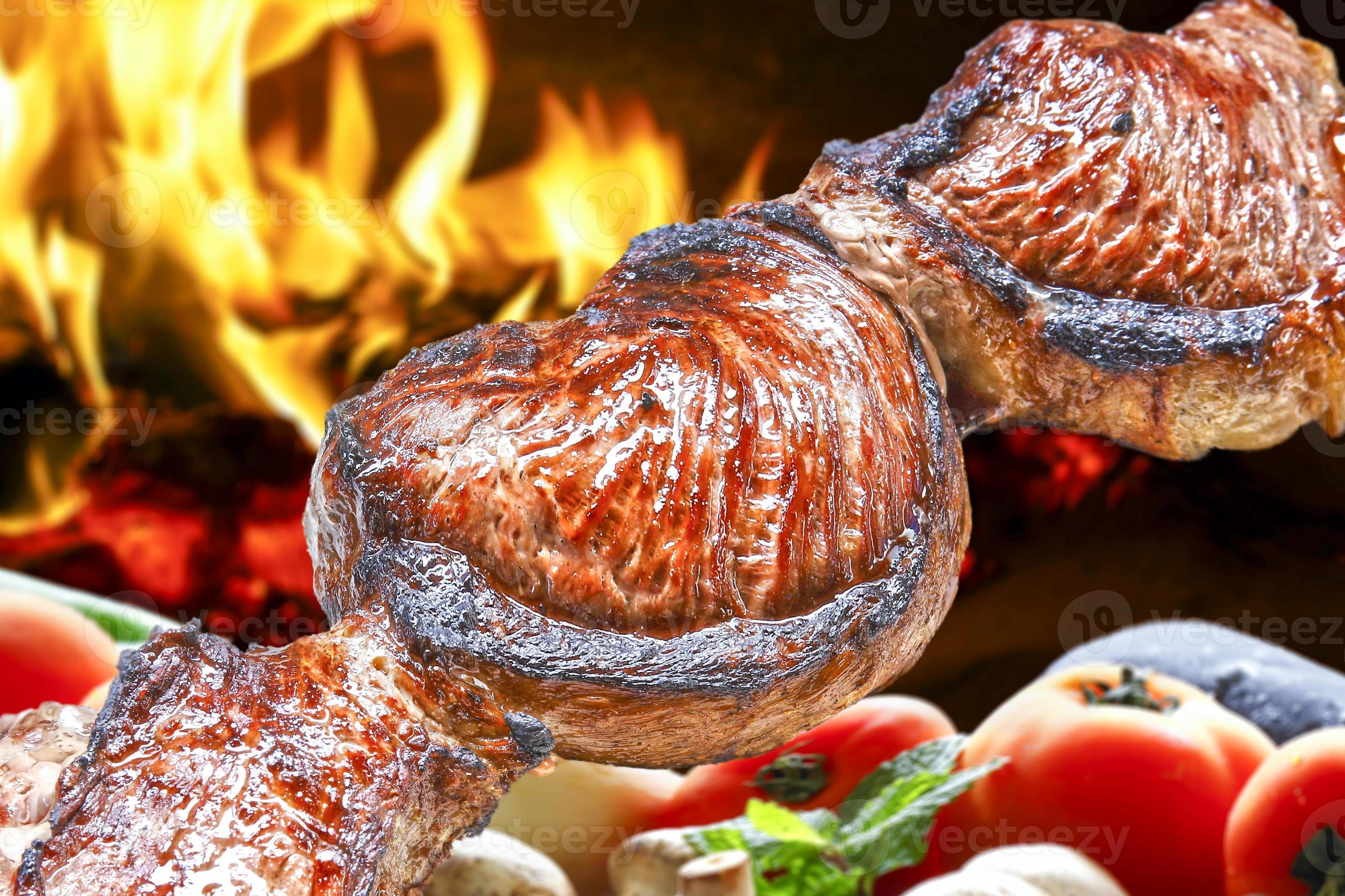 Steak rotisserie at the steakhouse, sliced picanha, Picanha