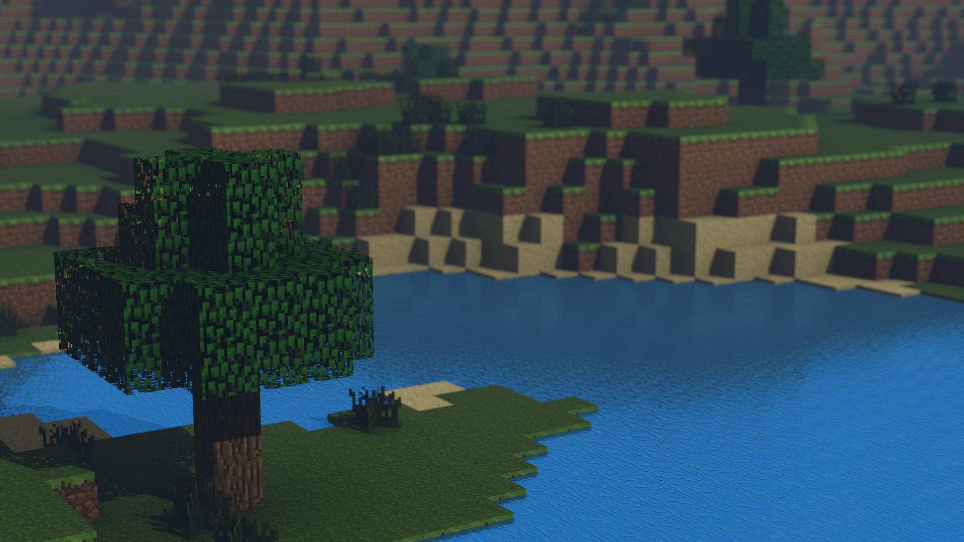 Minecraft Tree By A Lake (Render Done By Me) [1920x1080] (x Post From R Wallpaper And R Minecraft)