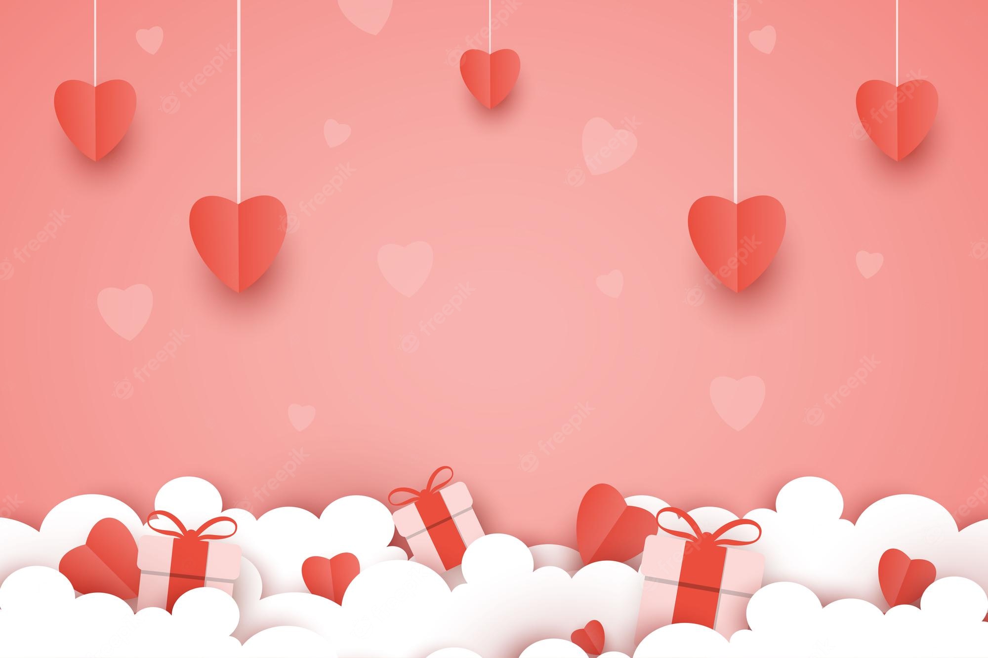 Premium Vector. Happy valentine day background vector cute paper cut style wallpaper with soft pink color