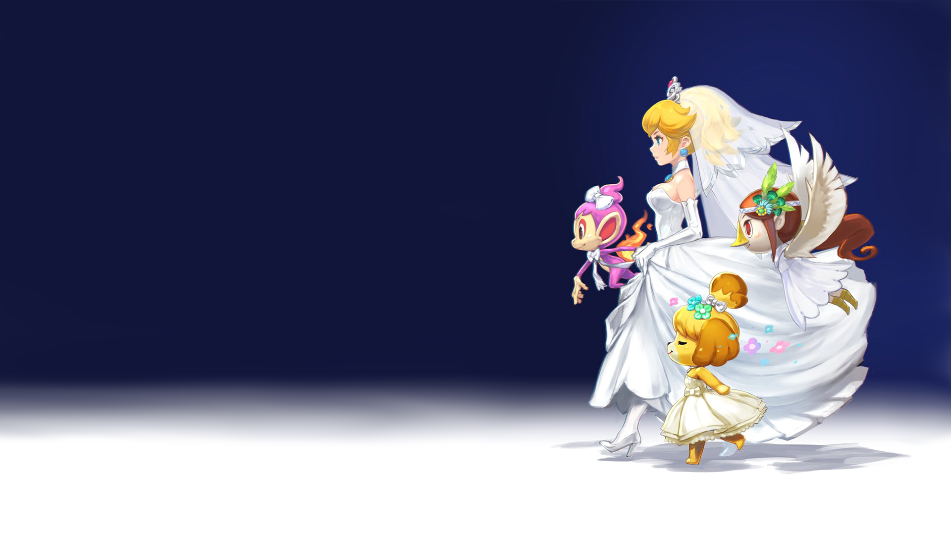 Wallpaper / Nintendo, Princess Peach, Peach, dress, wedding dress, Super Mario, Animal Crossing, Pokémon, blue background, medli free download