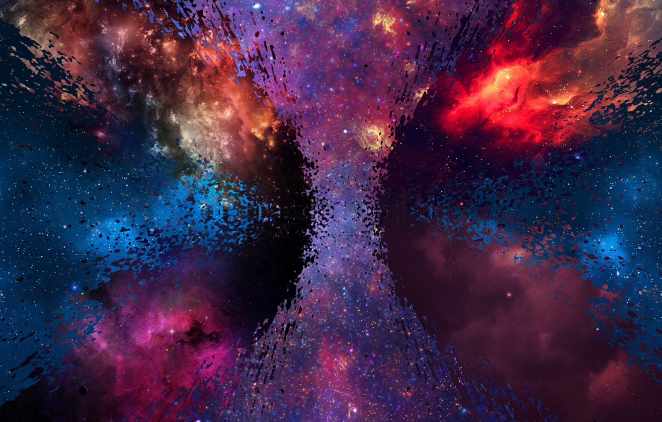 Wallpaper space, stars, blue, yellow, nebula, red, bright, reflection, dirty, grey, pink, blue, black, dark, light, space image for desktop, section космос