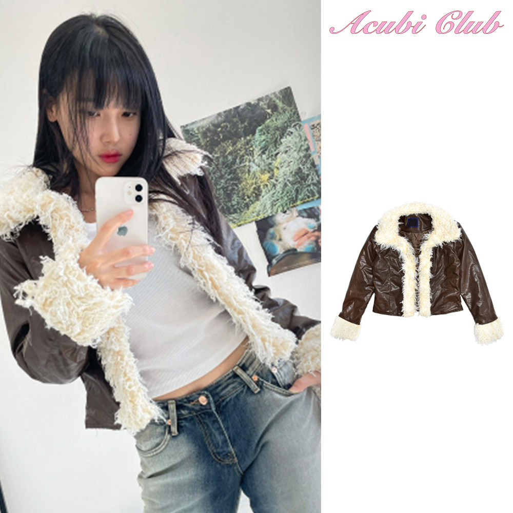 ACUBI CLUB】y2k leather fur jacket