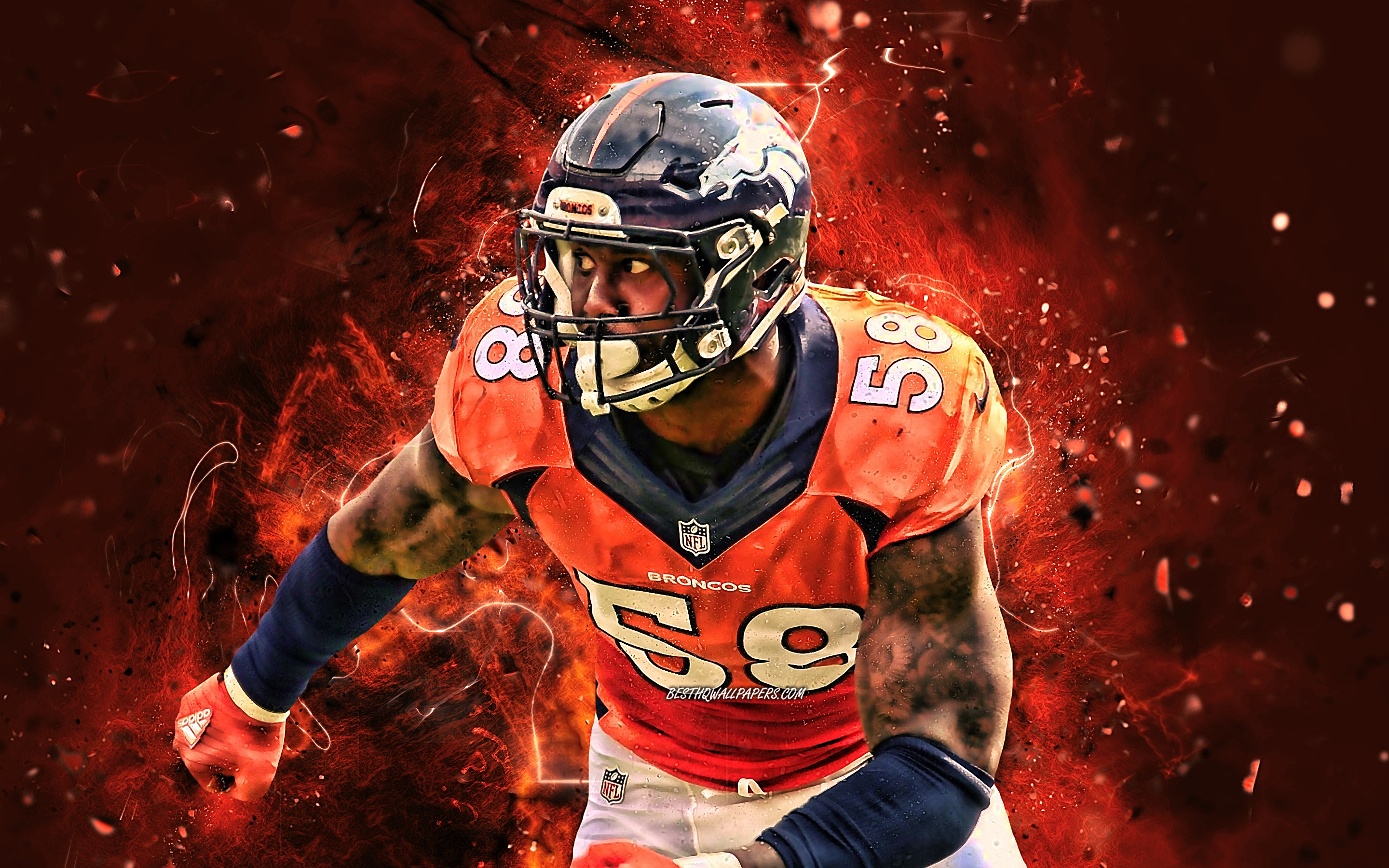 Download wallpaper Von Miller, linebacker, Denver Broncos, american football, NFL, Vonnie BVsean Miller Jr, National Football League, neon lights, creative for desktop with resolution 2880x1800. High Quality HD picture wallpaper