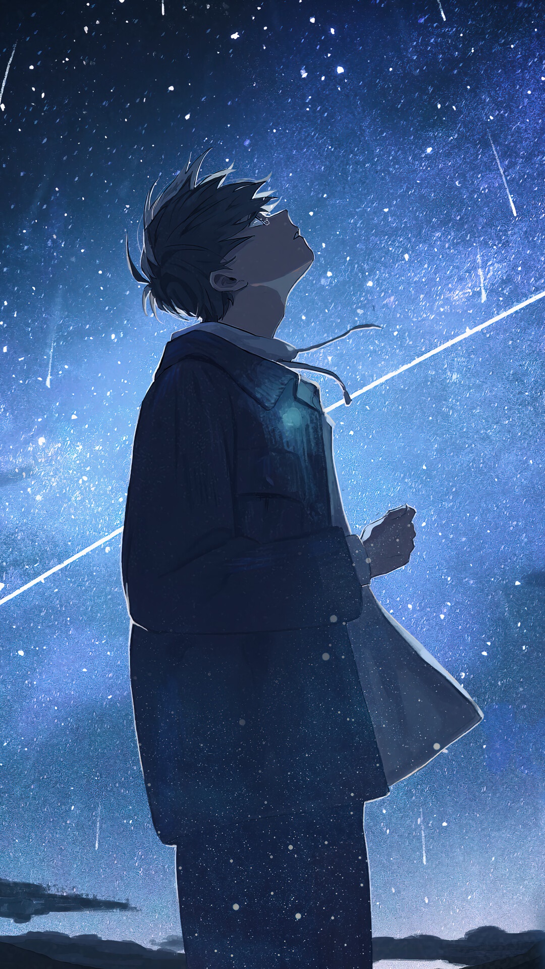 Anime Boy, Anime, Alone, Night, Stars, Scenery Gallery HD Wallpaper