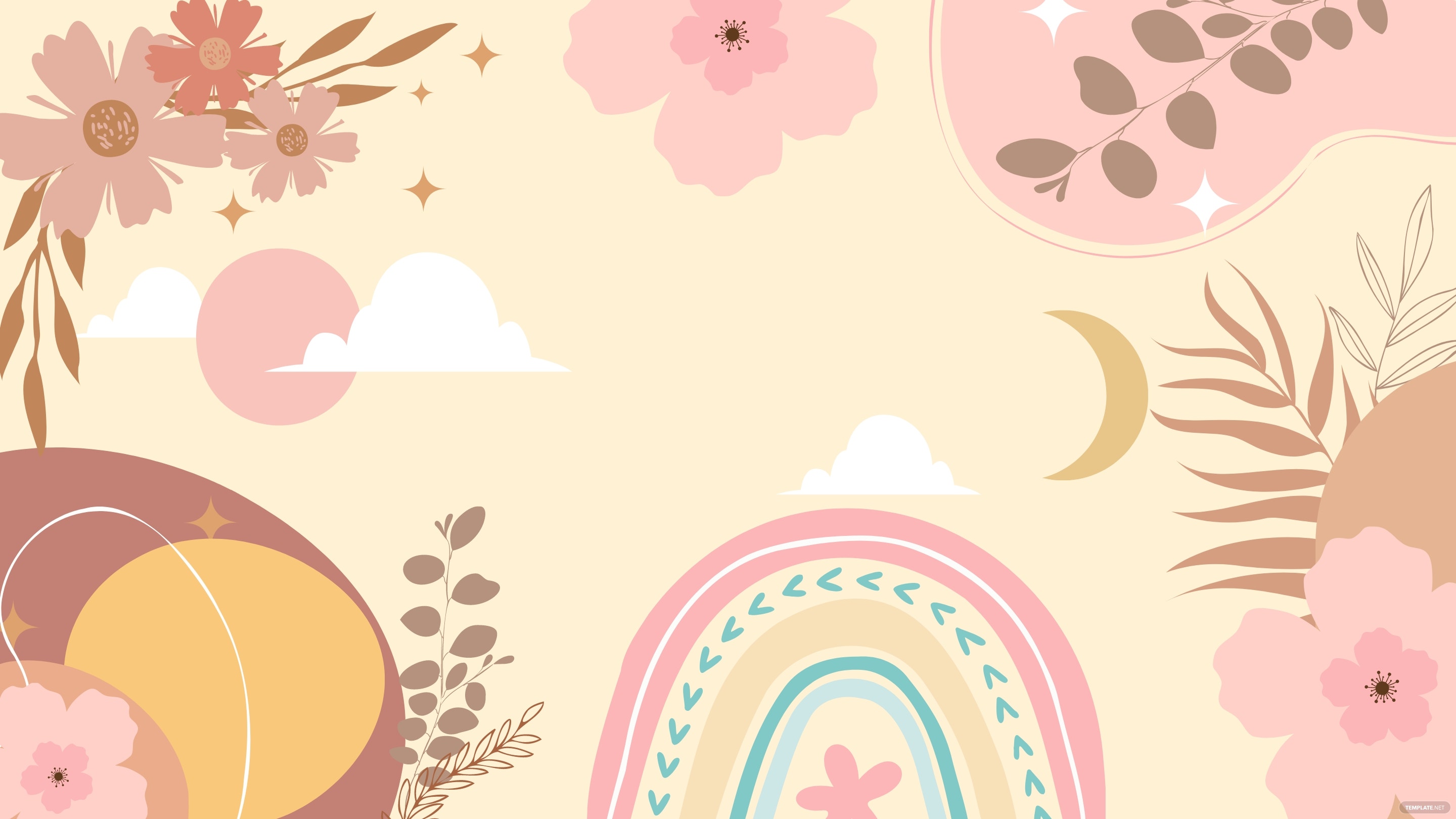 Free Spring Boho Background, Illustrator, JPG, PNG, SVG