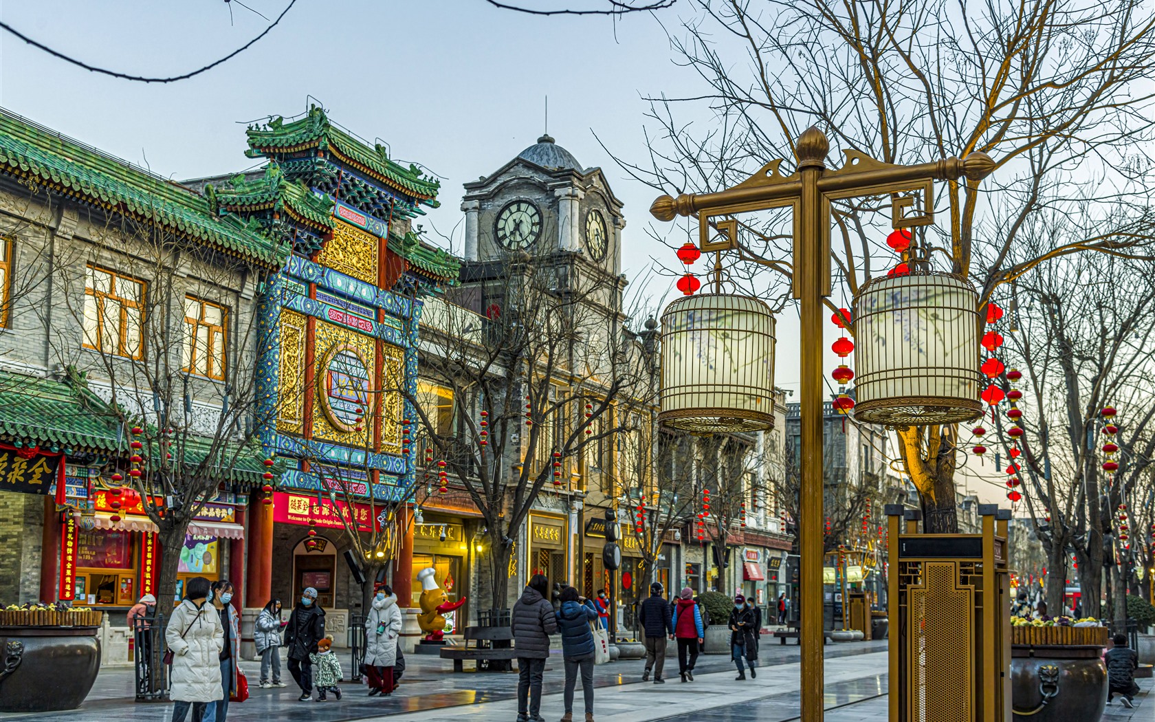 Wallpaper City, street, trees, lantern, Spring Festival, Beijing, China 7680x4320 UHD 8K Picture, Image
