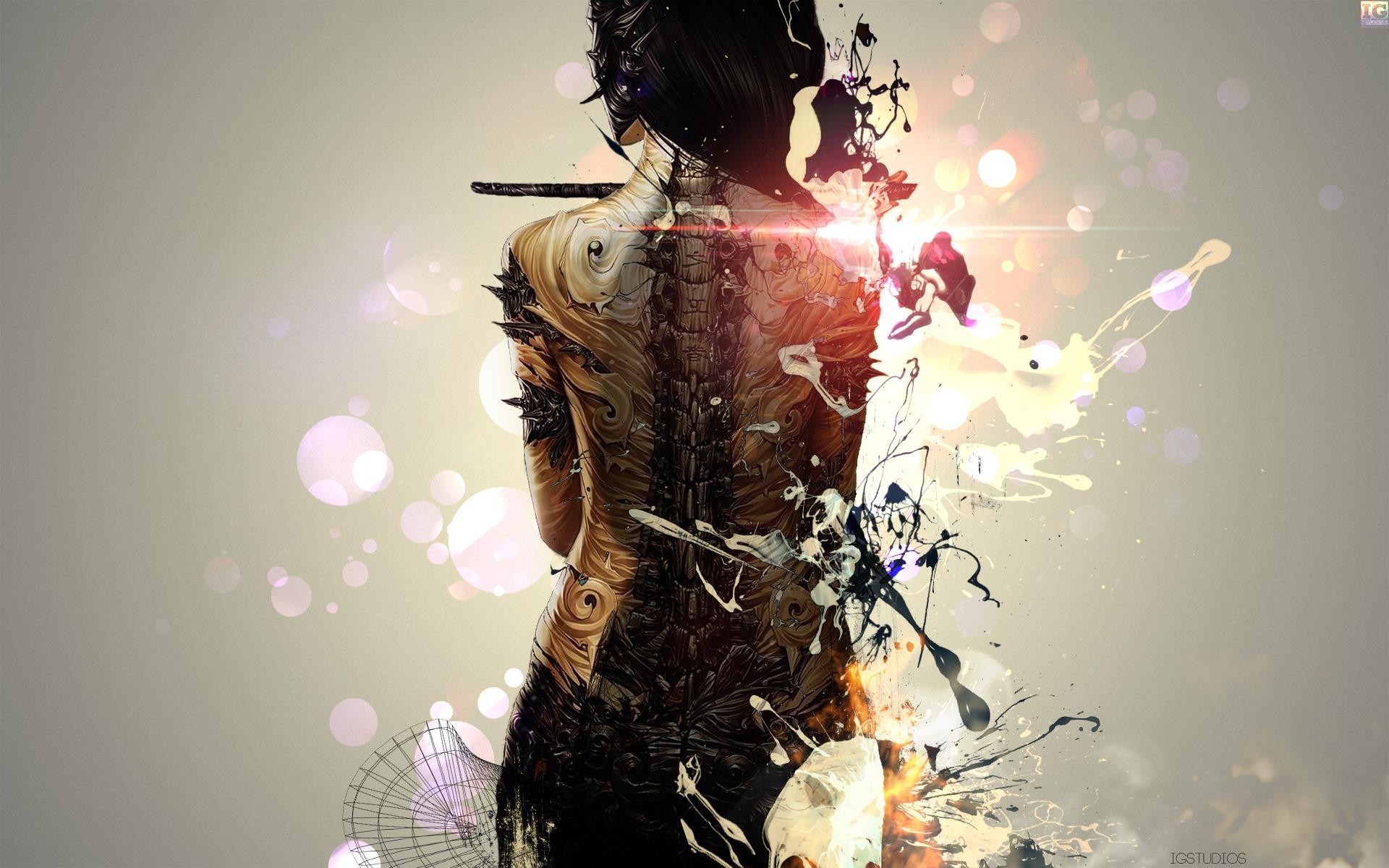 Wallpaper, digital art, robot, artwork, armor, spring, ART, color, flower, costume 1920x1200