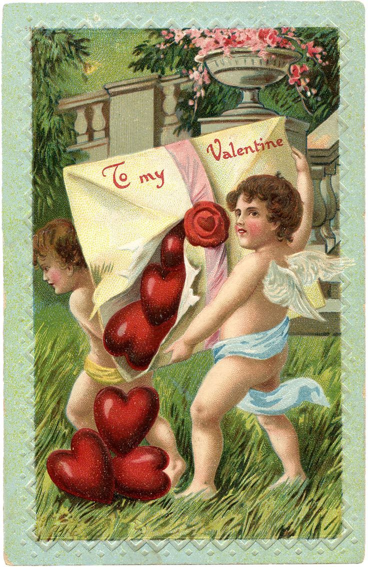 ANGELITO CON CORAZONES. Vintage valentines, Valentine day cards, Victorian valentines