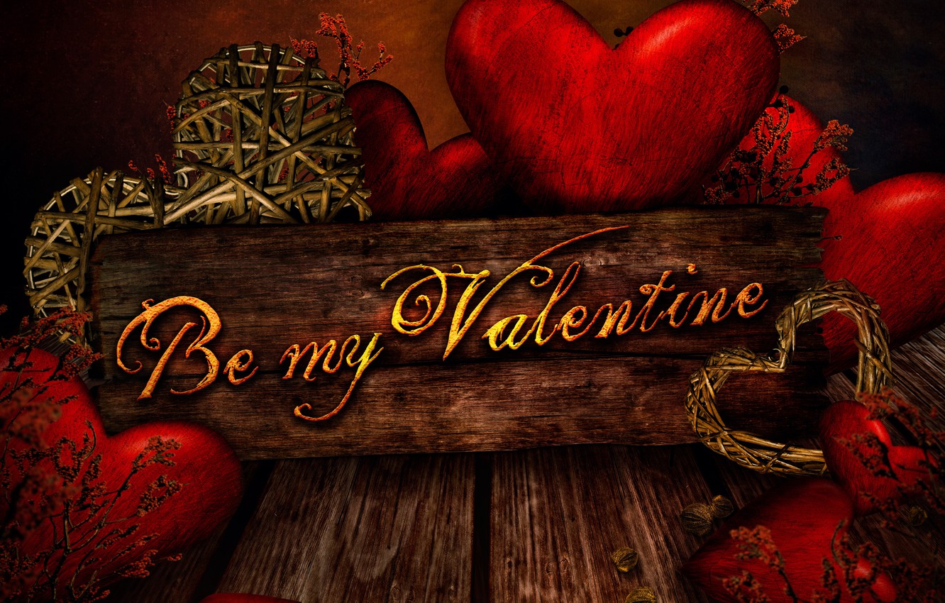Wallpaper background, tree, the inscription, plate, Board, heart, hearts, red, Valentine's day, Be my Valentine image for desktop, section праздники