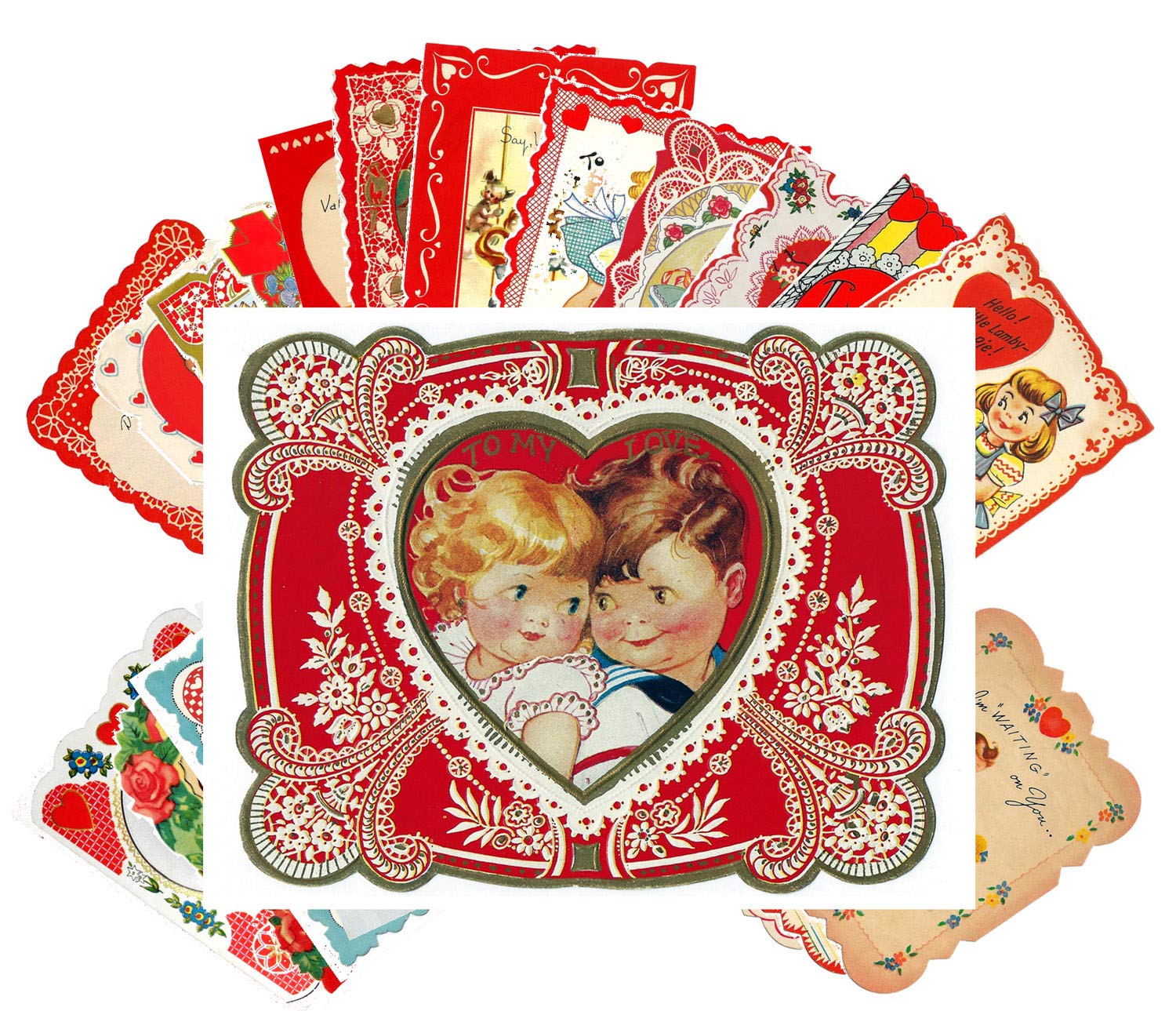 Amazon.com, Vintage St Valentine Day Greeting Cards 24pcs Cute Kida Couple Love REPRINT Postcard, Office Products