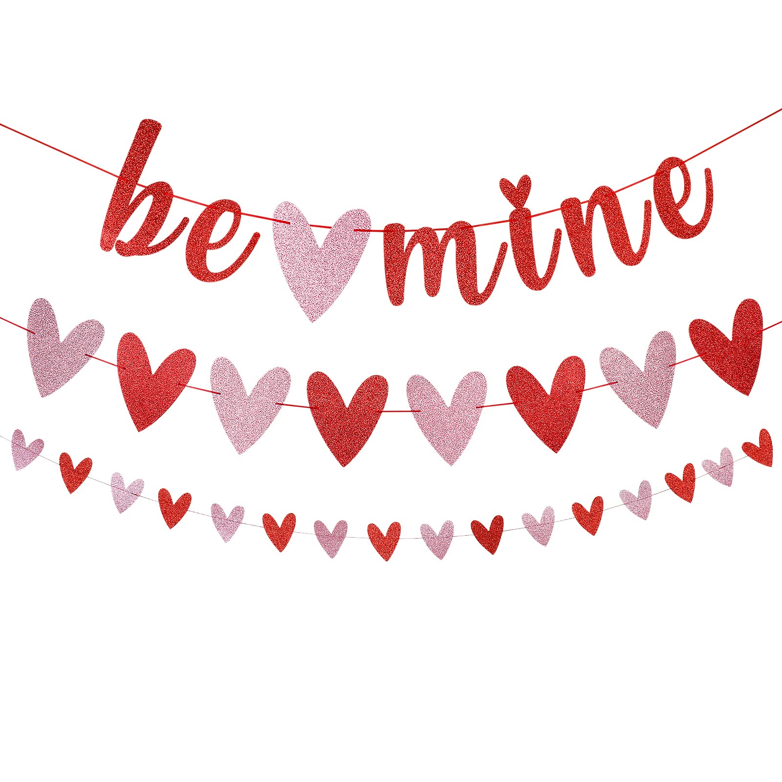 Red Glitter Be Mine Banner and Red Pink Valentines Heart Banner Valentine's Day Heart Garland Decorations for Happy Valentines Day Decorations Valentines Heart Decor, Toys & Games