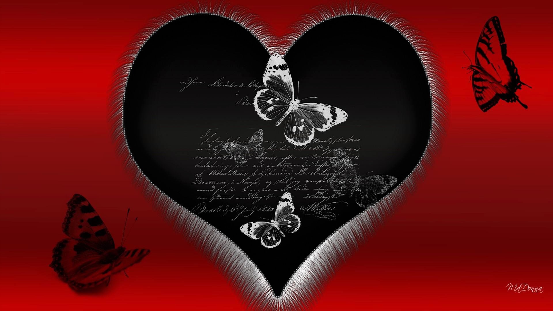 Black Butterfly Gothic Heart Holiday Red Valentine&;s Day Word wallpaperx1080