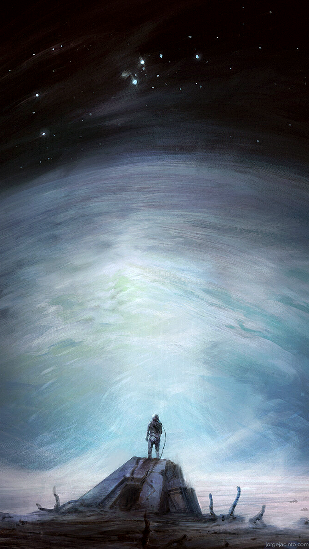 Wallpaper, Jorge Jacinto, artwork, digital art, fantasy art, phone, alone, standing, astronaut, planet, space, stars, science fiction 1080x1920