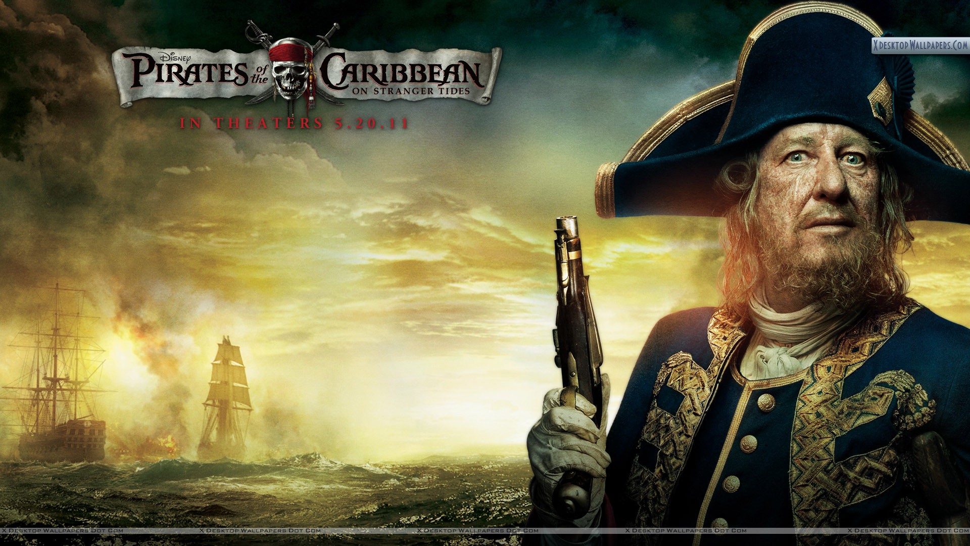 Geoffrey Rush In Pirates Of The Caribbean 4 Wallpaper