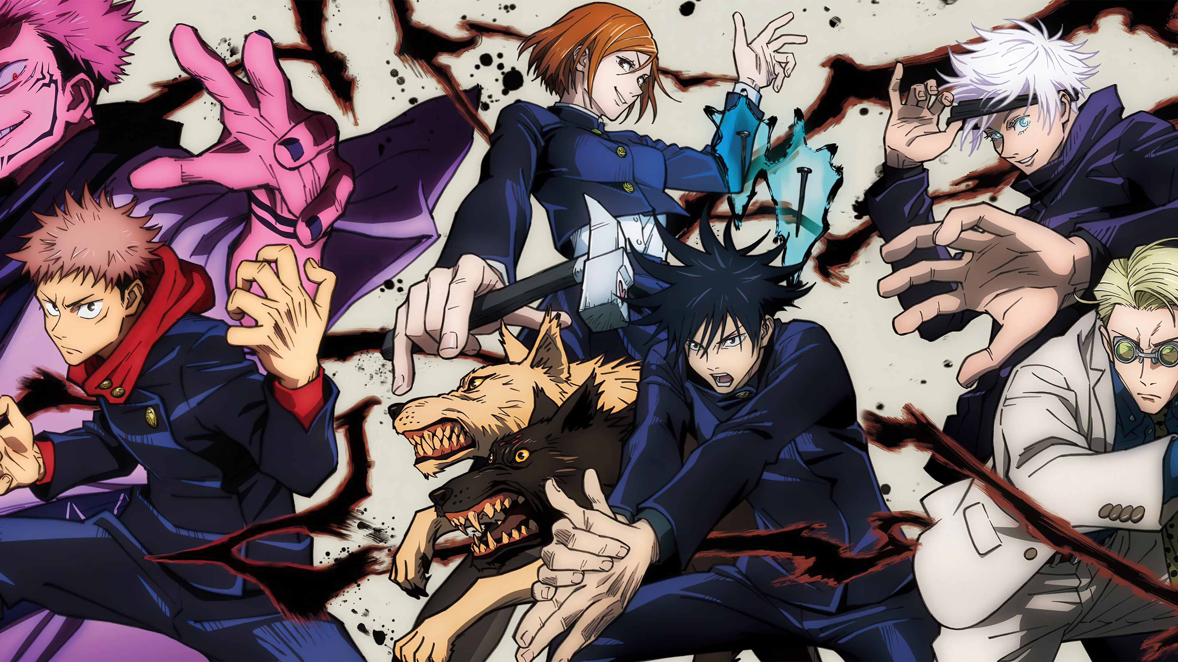 Jujutsu Kaisen 4K, Yuji Itadori, Satoru Gojo, Sukuna (Jujutsu Kaisen), Nobara Kugisaki, Megumi Fushiguro Gallery HD Wallpaper