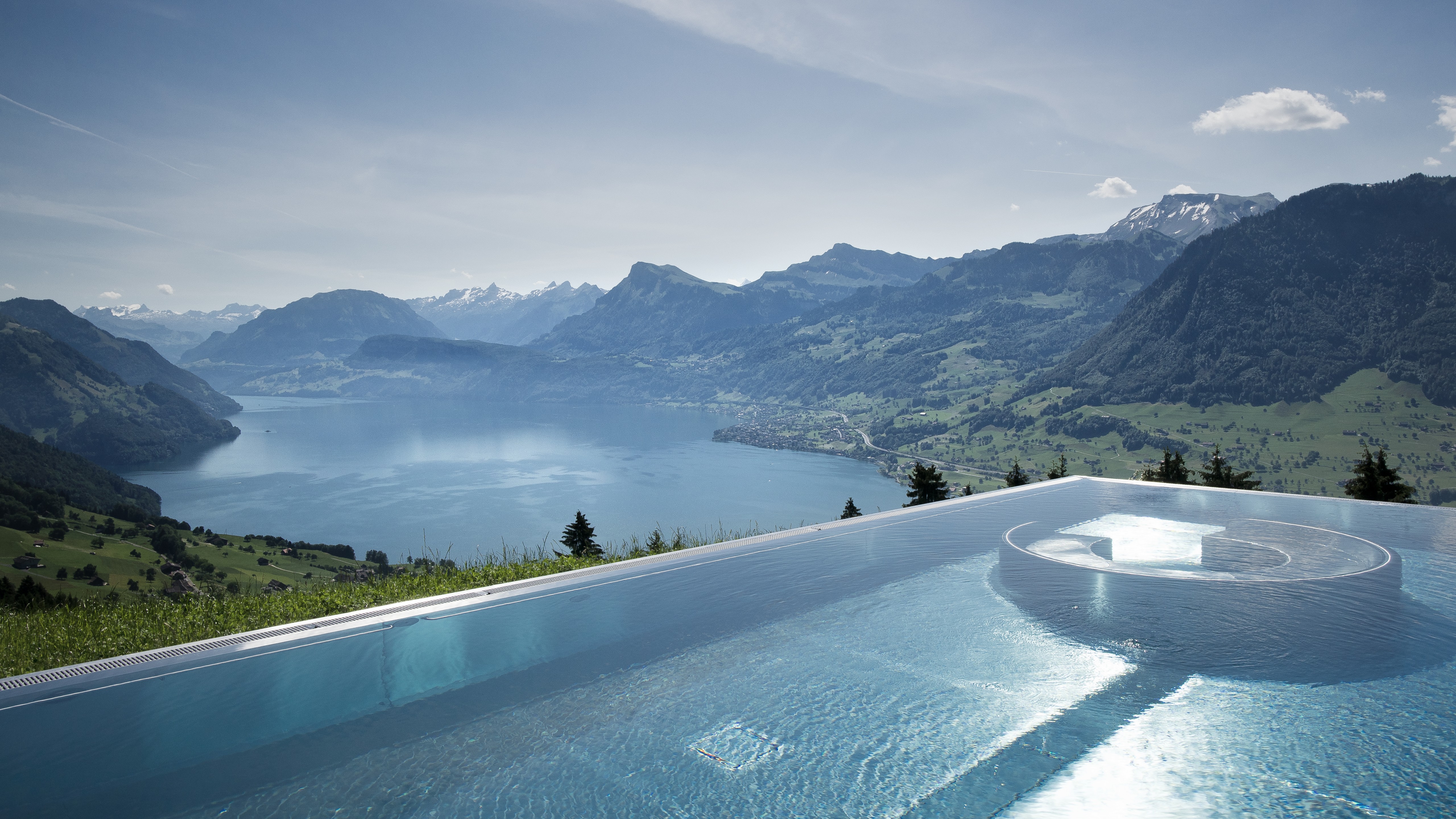 Wallpaper Hotel Villa Honegg, 5k, 4k wallpaper, 8k, Bürgenstock, Switzerland, infinity pool, pool, travel, tourism, Nature