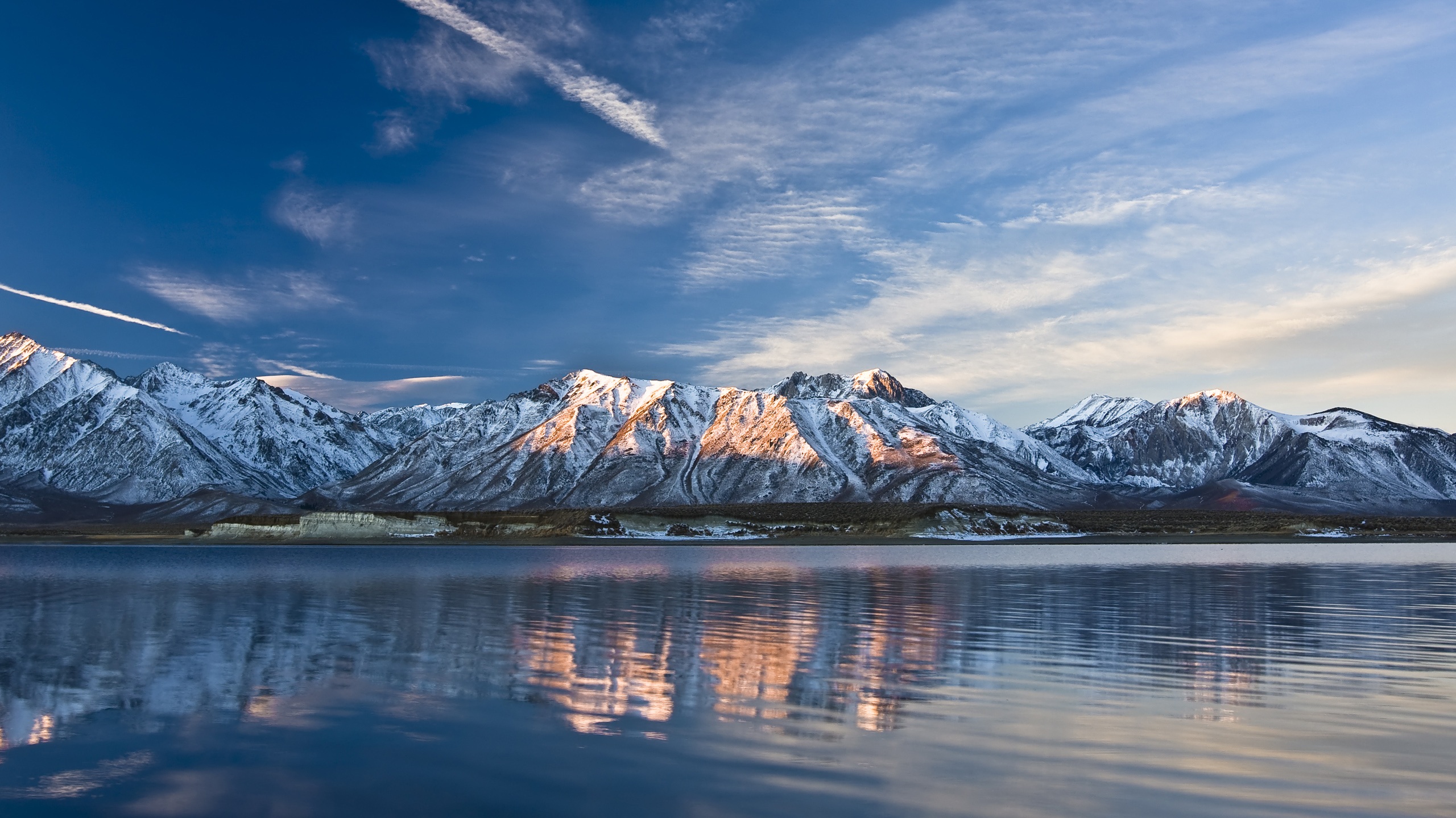 Wallpaper Lake And Snow Capped Mountains In Winter 2560x1440 QHD Picture, Image