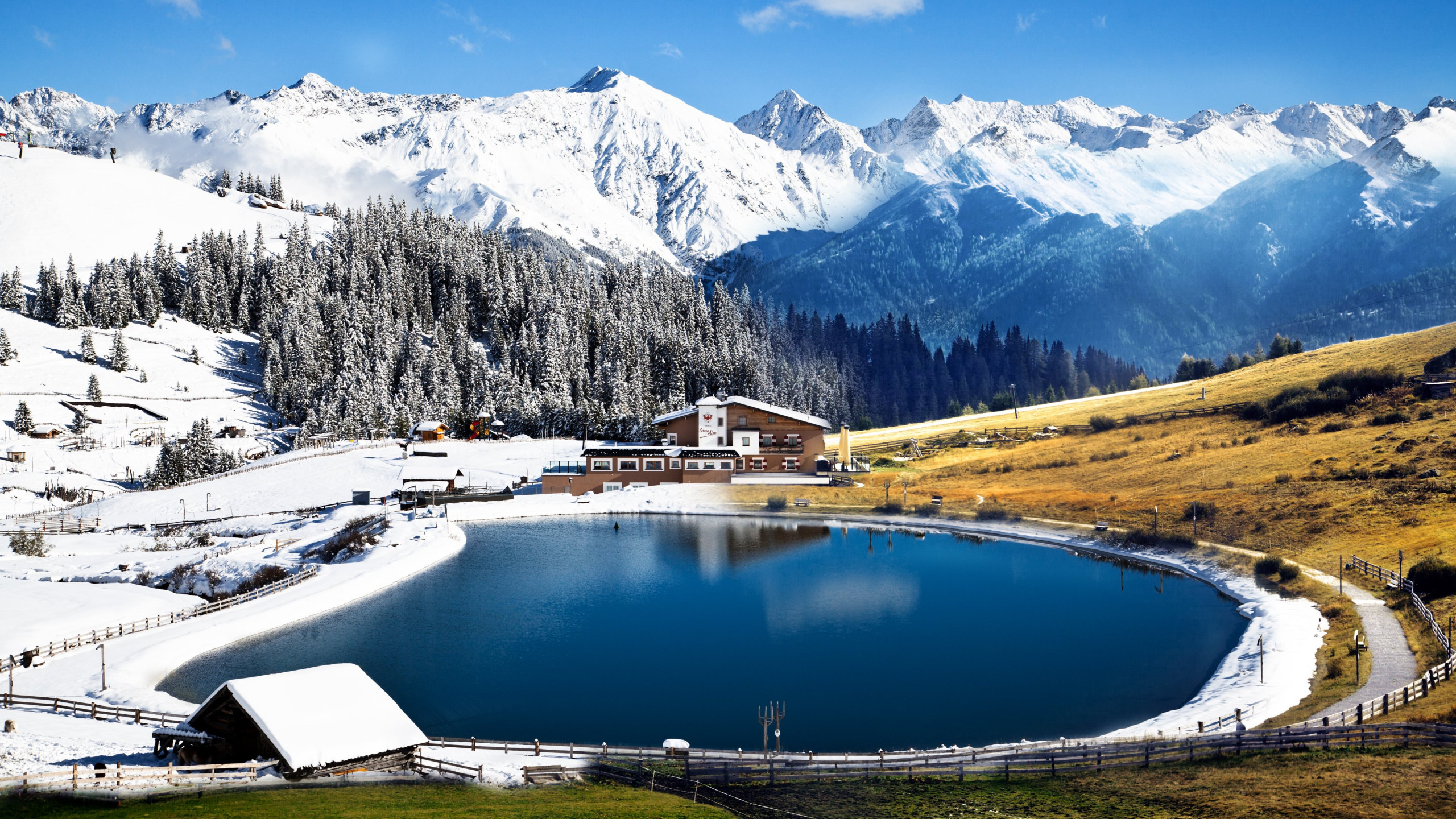 Download wallpaper: Winter landscape from Alps 2560x1440