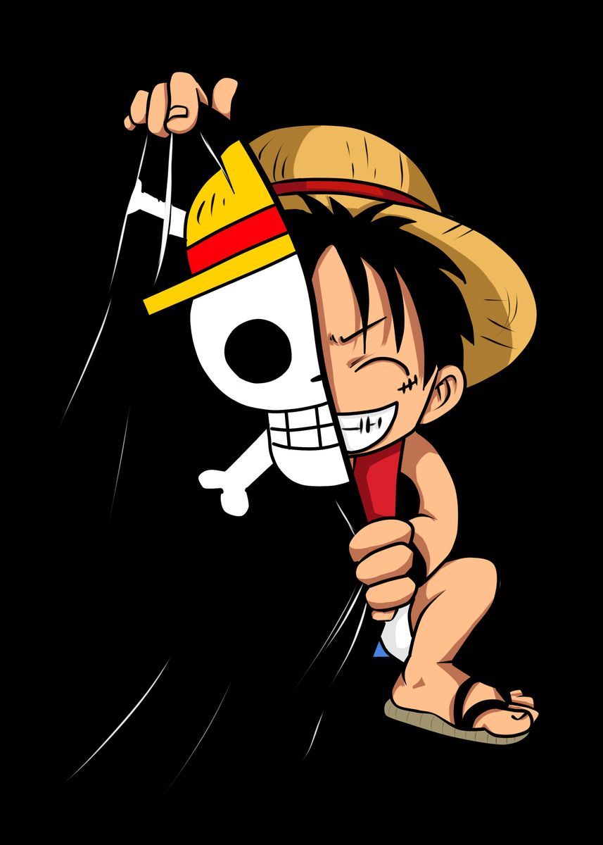 Chibi Luffy' Poster by PsychoDelicia. Displate. One piece wallpaper iphone, One piece tattoos, One piece logo