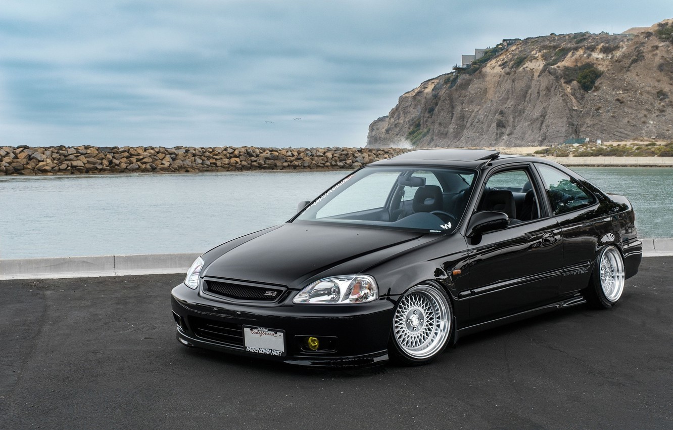 Wallpaper rock, wheels, honda, black, sea, japan, jdm, tuning, civic, low, stance, mugen, type r, vtec image for desktop, section honda