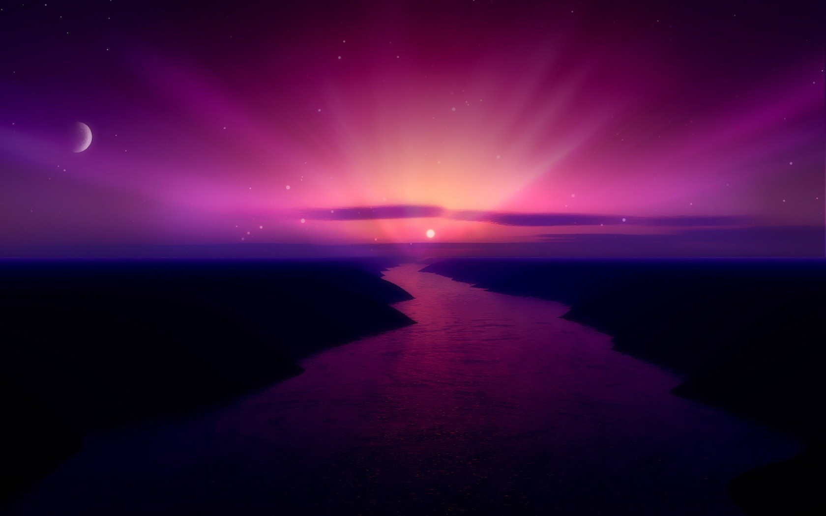 river, reflection, stars, sunset, digital art, sky Gallery HD Wallpaper