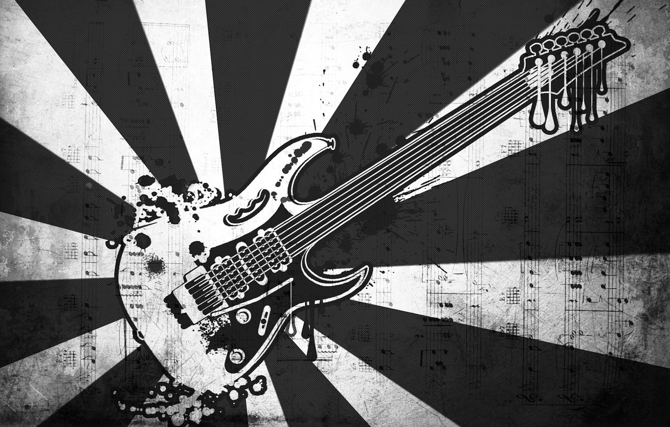Wallpaper notes, music, black and white, vector, Guitar image for desktop, section стиль