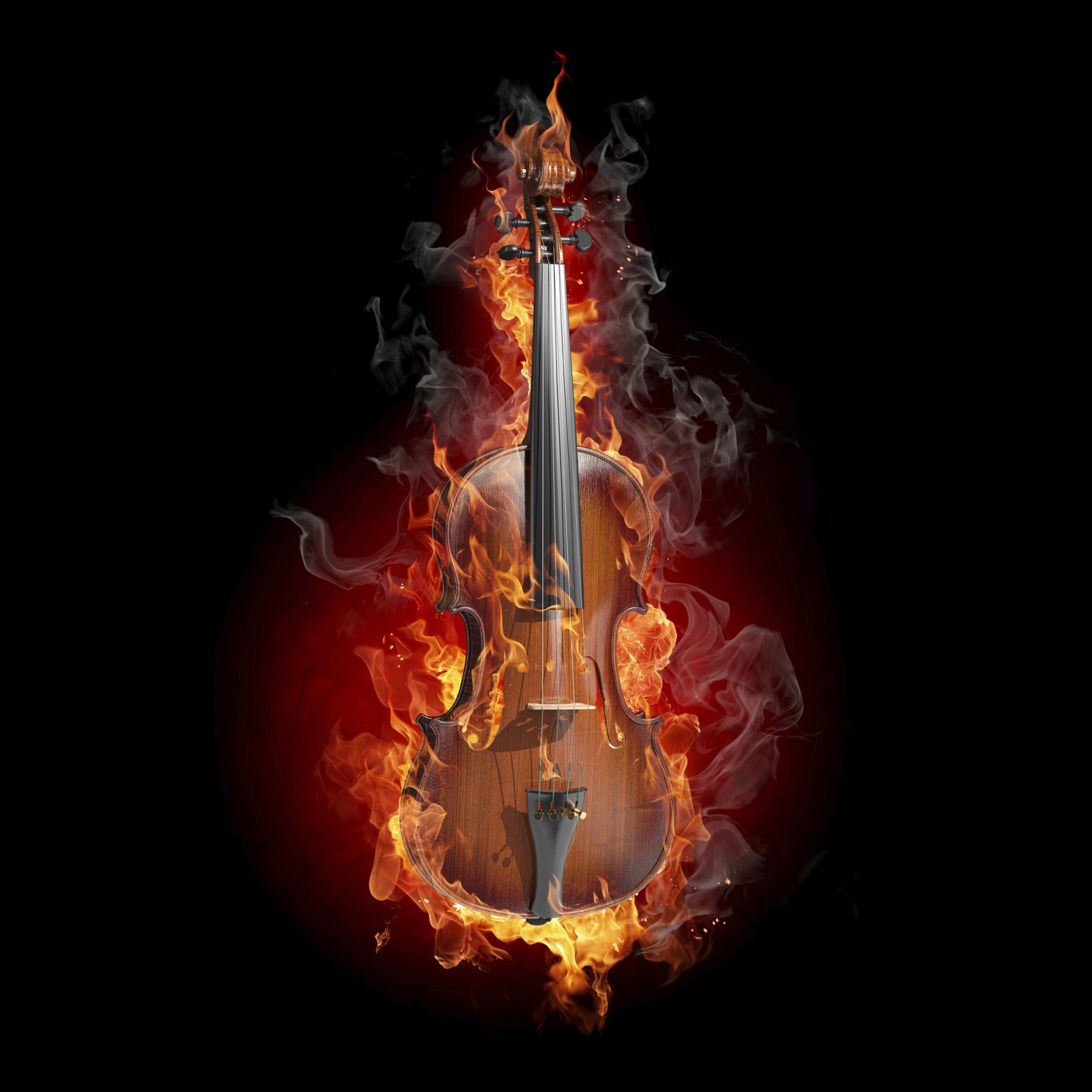 Violin Wallpaper 4K, Fire, Black
