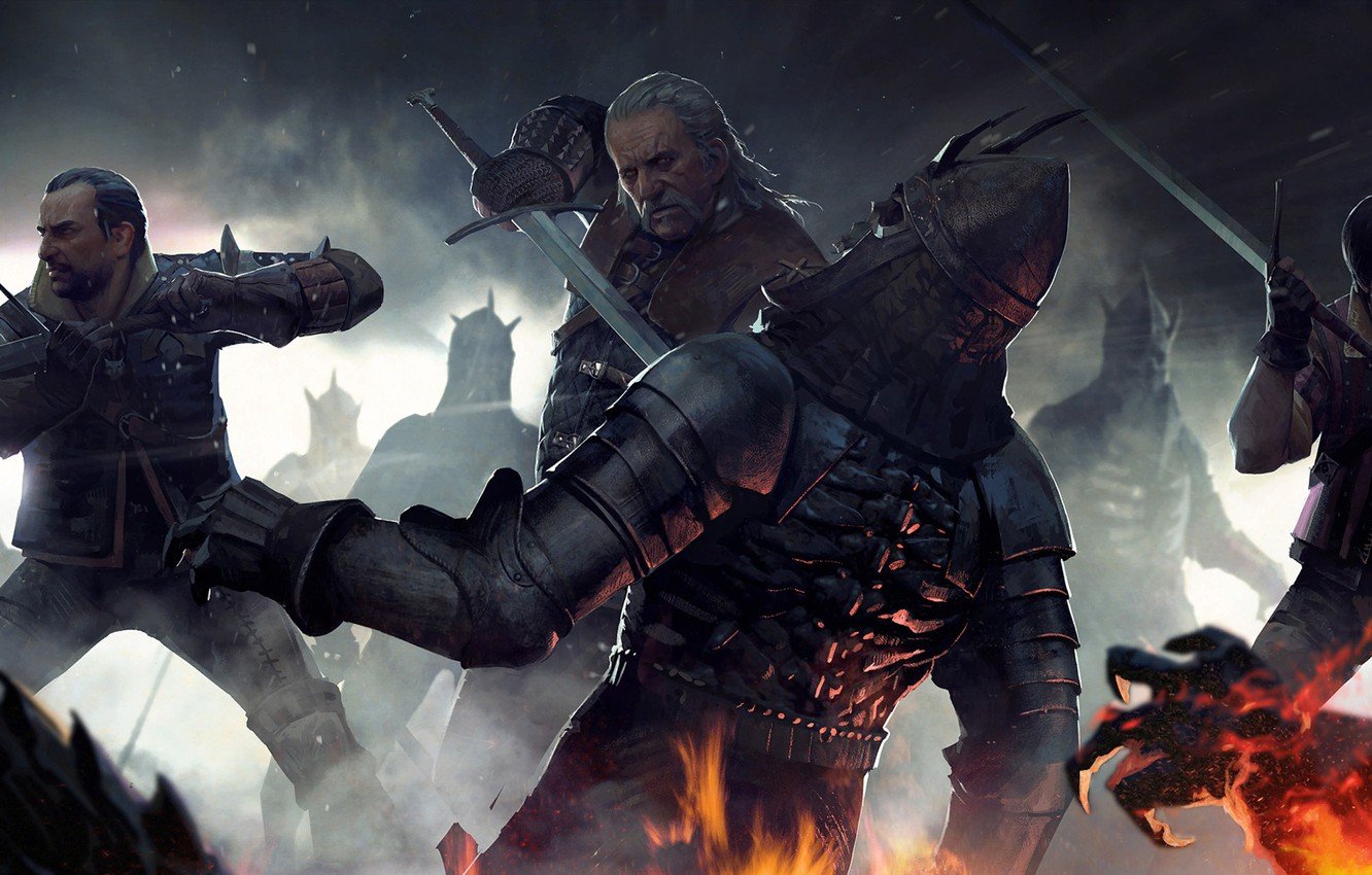 Wallpaper The Witcher, The Witcher, Geralt, CD Projekt RED, The Witcher 3: Wild Hunt, Geralt, The Witcher 3: Wild Hunt, Vesemir, Lambert, Celebrating the 10th anniversary of The Witcher, Esquel image for