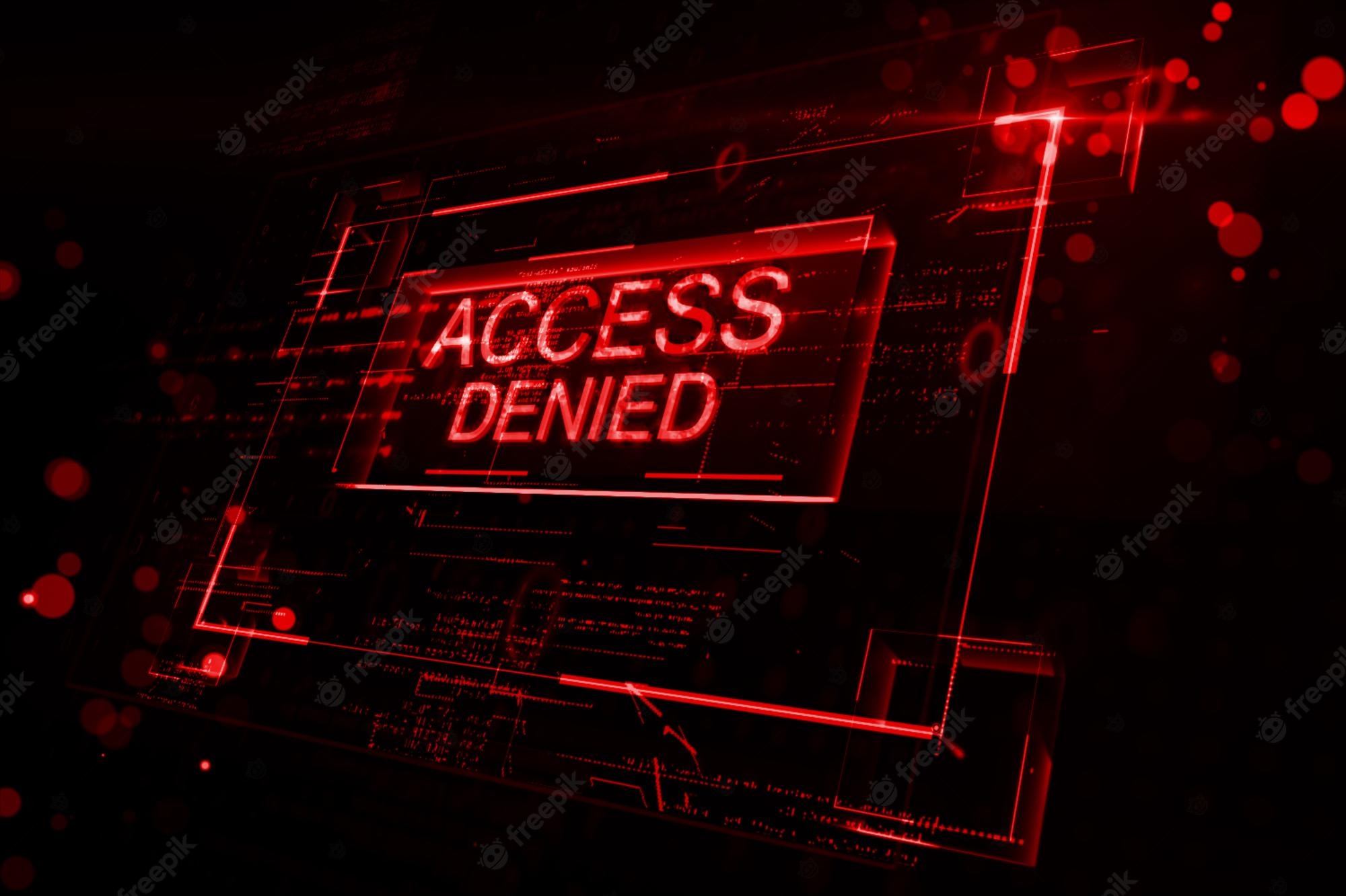 Premium Photo. Cyber security or hacker trying to hack server data concept with digital red glowing access denied sign in virtual glowing frame on abstract background 3D rendering