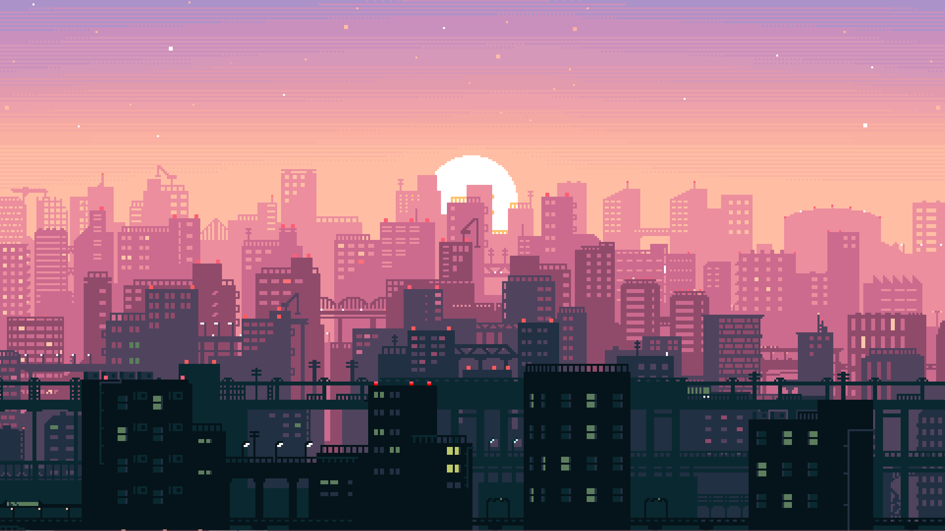 digital art, Sun, pixel art, city Gallery HD Wallpaper