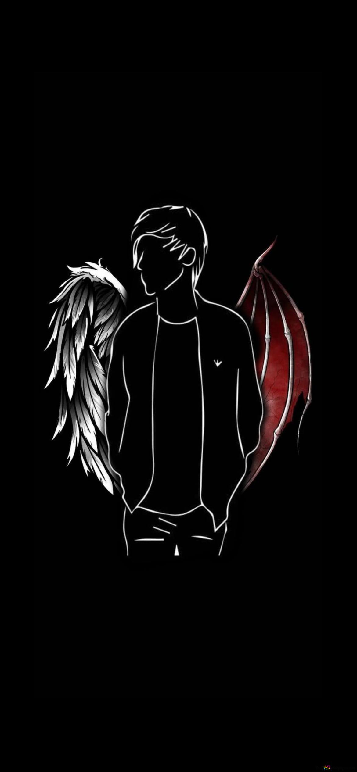 Image of young male with red and white wings on black background HD wallpaper download