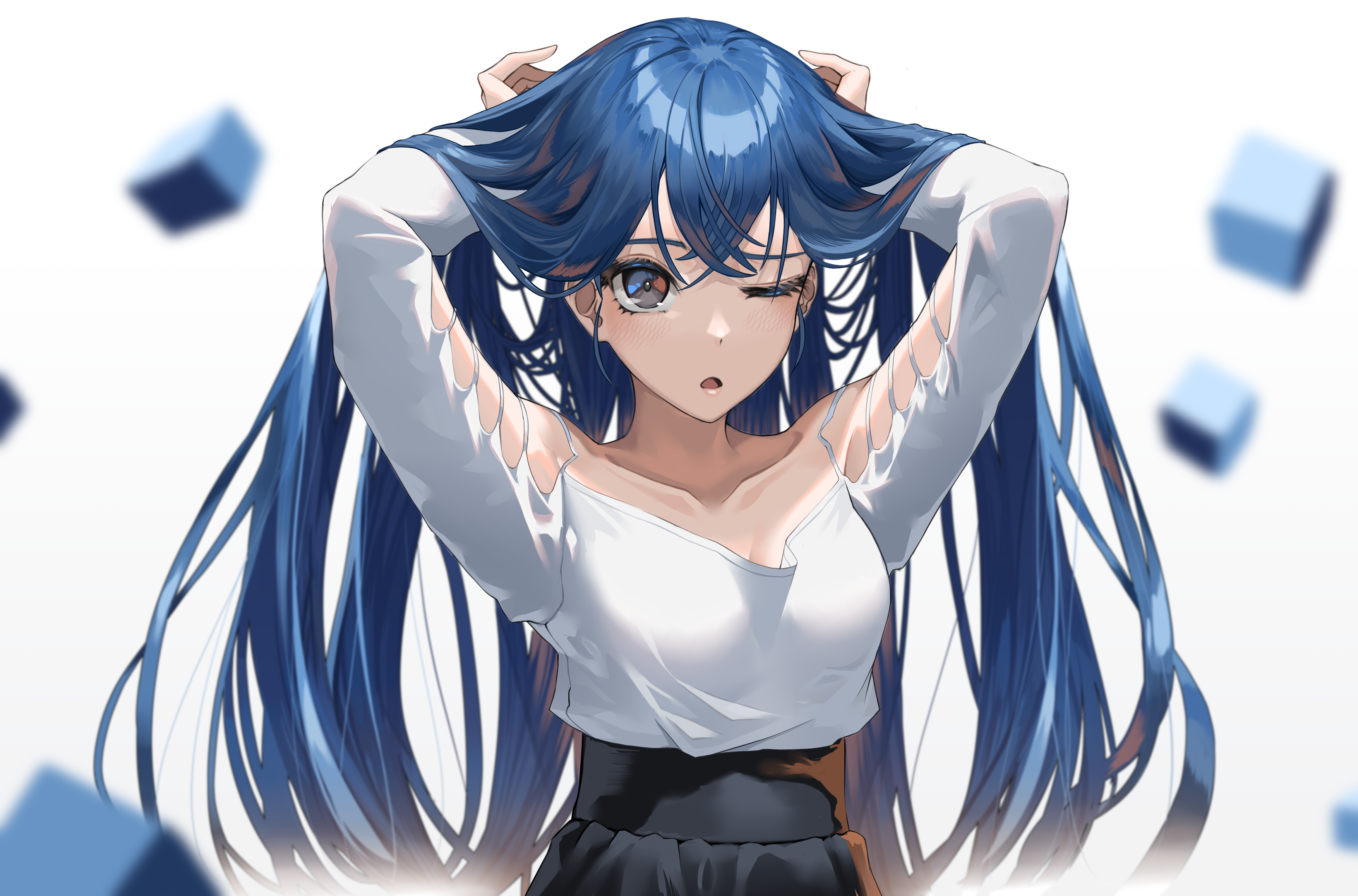Anime Girl Blue Hair Blue Eye 4K Ultra HD Mobile Wallpaper
