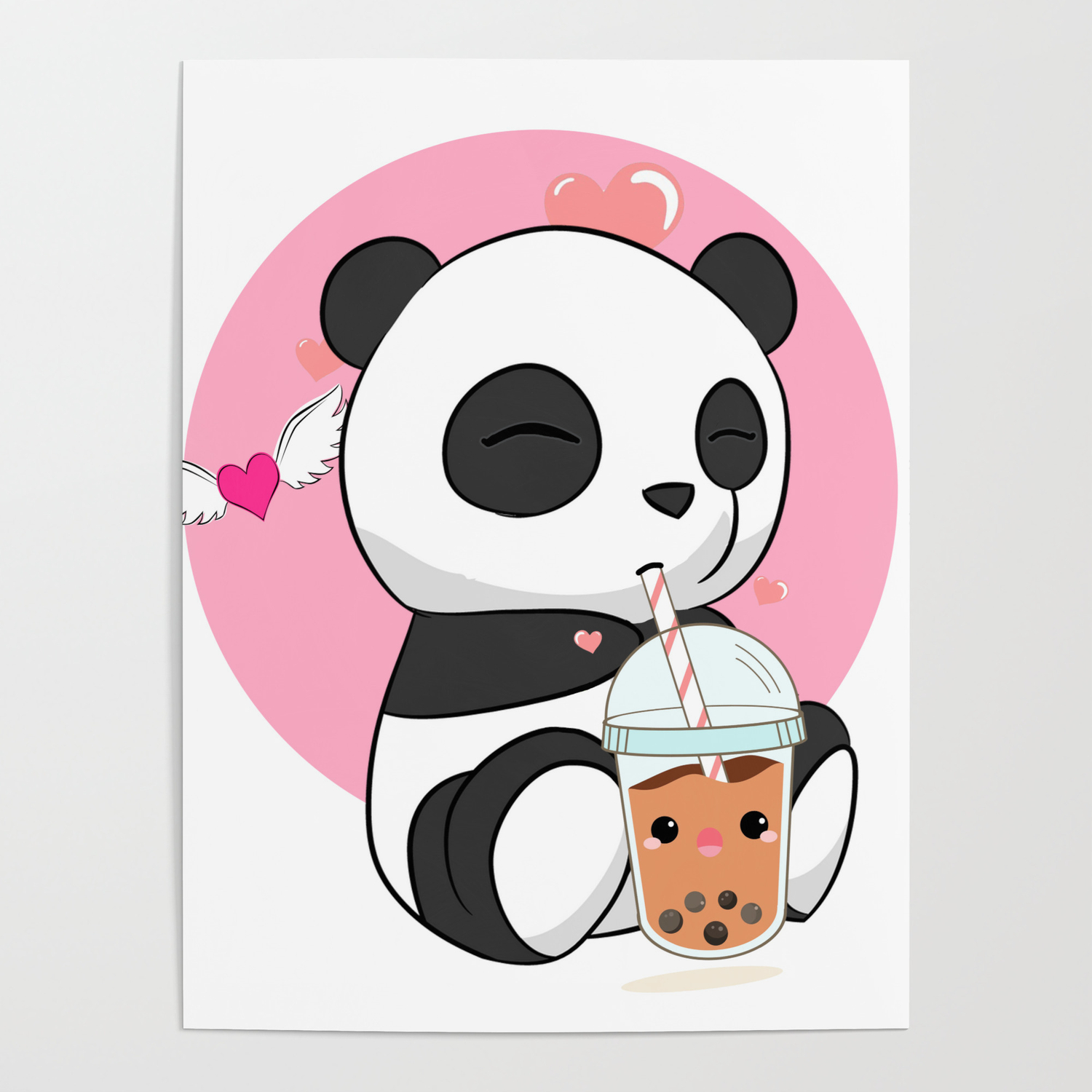 Cute Panda Chibi Drinking Boba Bubble Tea Poster