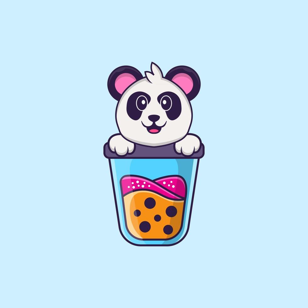 Cute Panda Drinking Boba Milk Tea. Animal Cartoon Concept Isolated. Can Used For T Shirt, Greeting Card, Invitation Card Or Mascot. Flat Cartoon Style