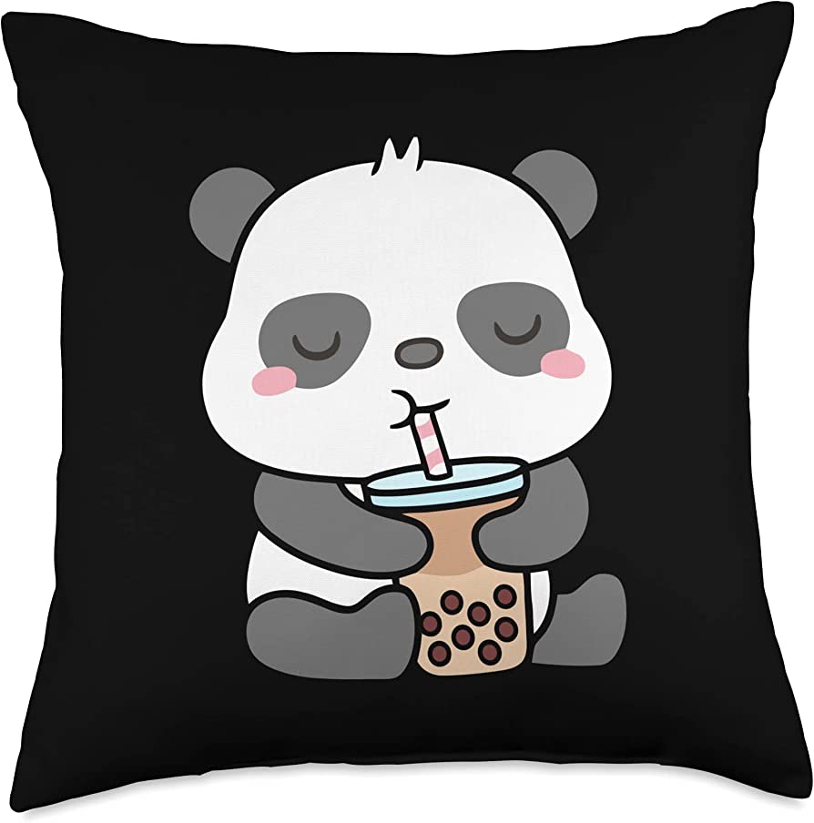 Bubble Tea for Me Co. Panda Kawaii Drinking Boba Tea Throw Pillow, 18x Multicolor, Home & Kitchen